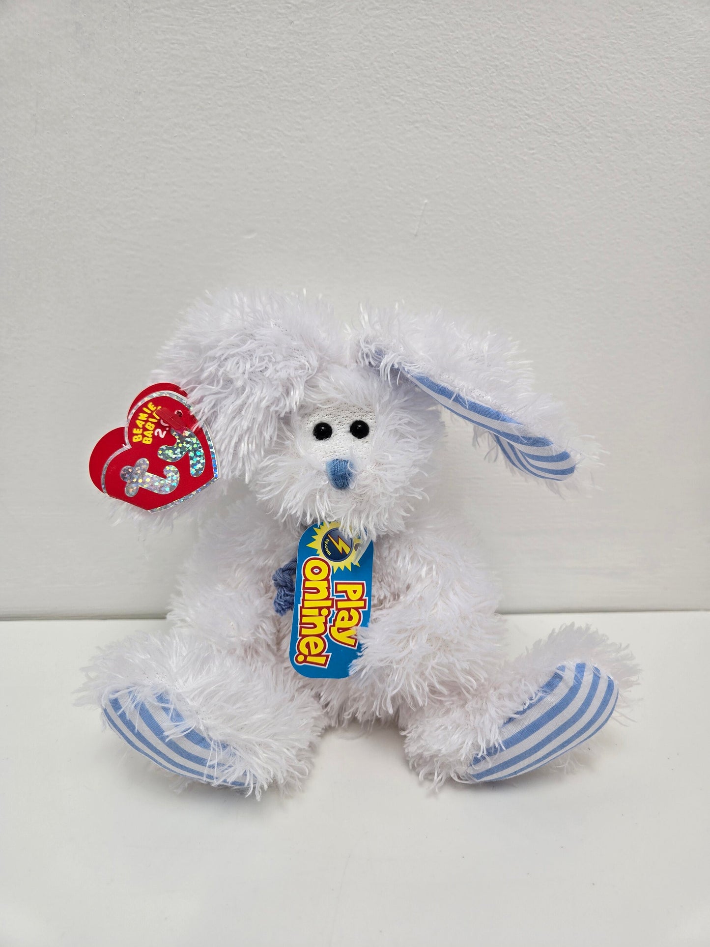 Ty Beanie Baby 2.0 “Hopsy” the White and Blue Easter Bunny Rabbit! (7 inch)