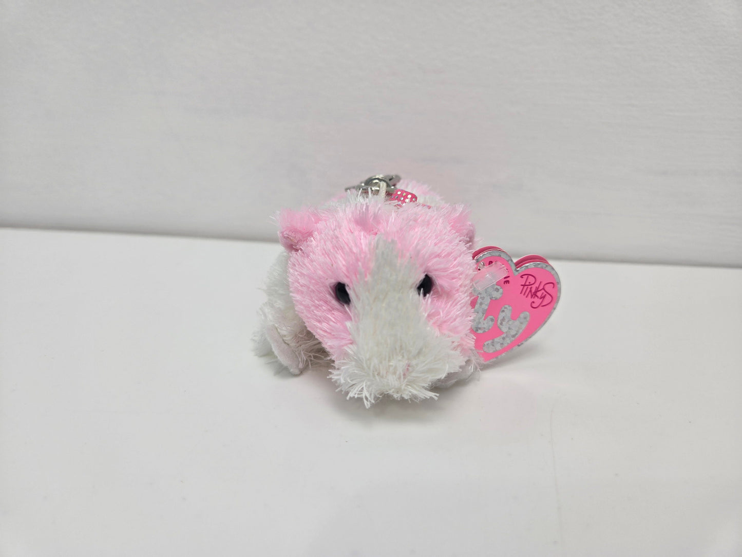 Ty *Keychain* Beanie Baby “Rosa” the Pink Guinea Pig - SMALL Metal Key Clip (4 inch)