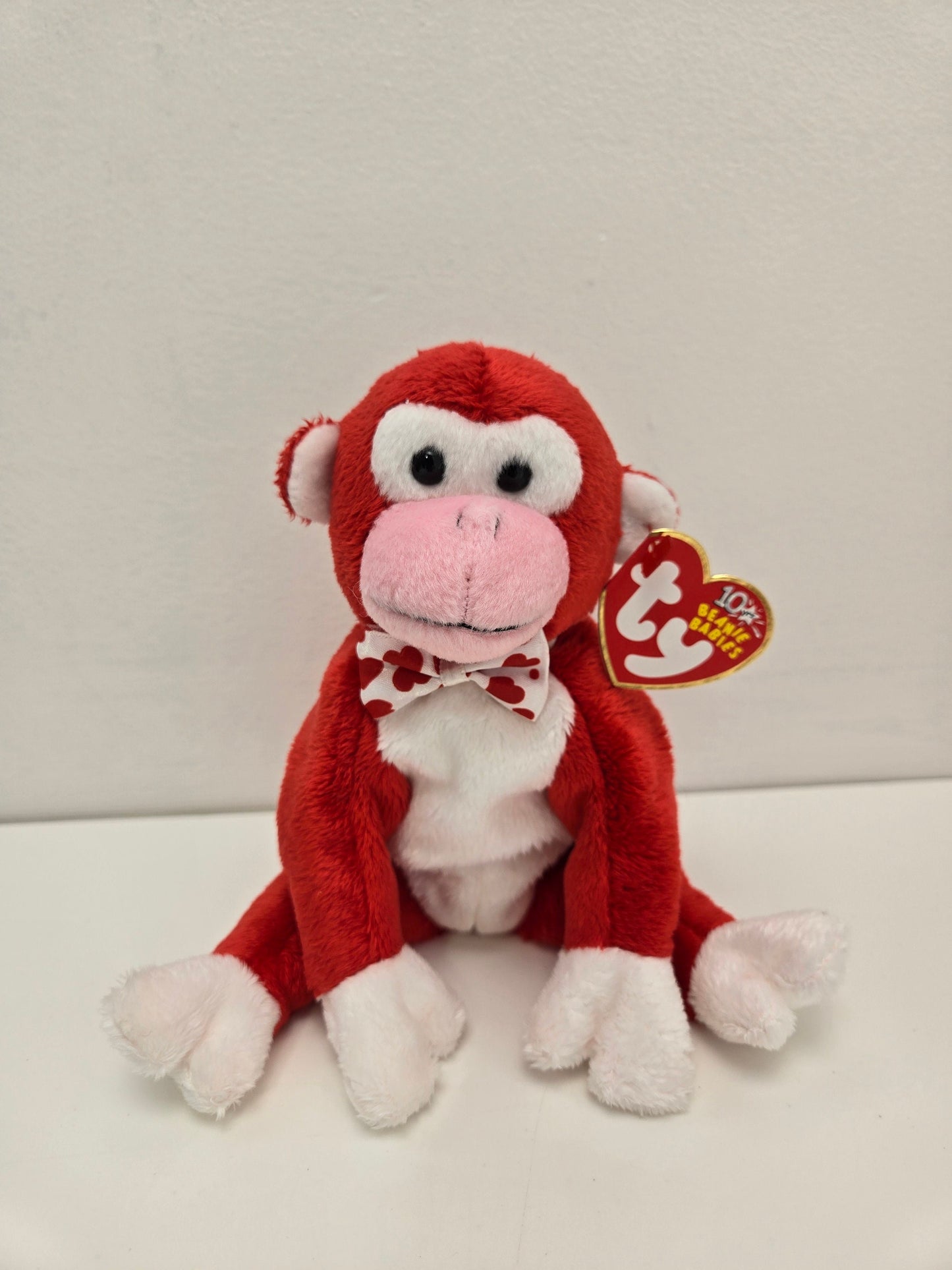 Ty Beanie Baby “Valentine” the Red and White Monkey Wearing Bow Tie (6 inch)