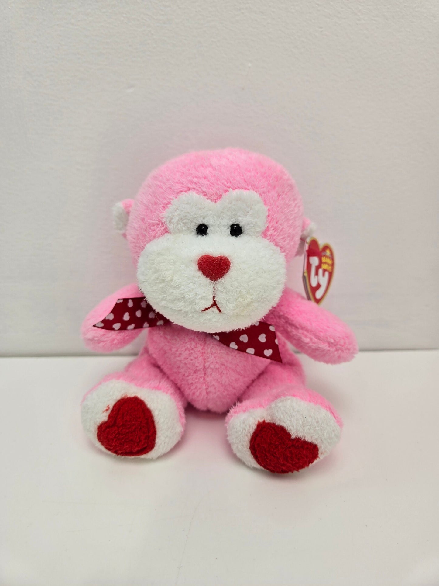 Ty Beanie Baby Junglelove the Pink Valentines Day Monkey! (6 inch)