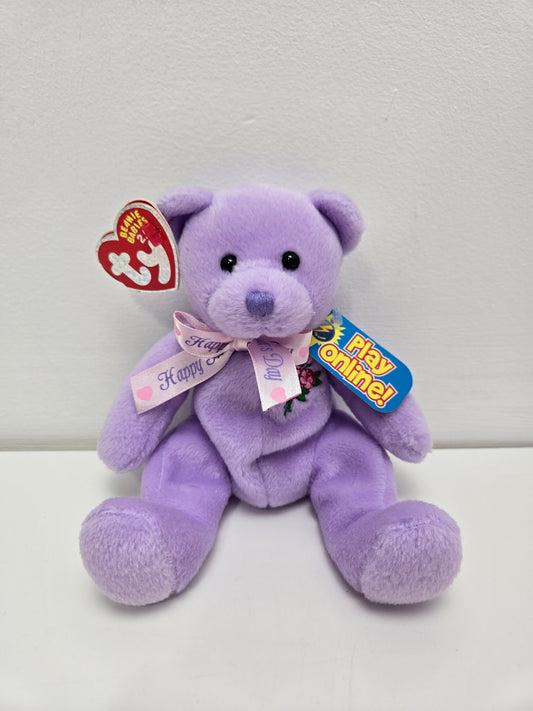 Ty Beanie Baby “Love to Mom” the Purple Mothers Day Bear! (7 inch)