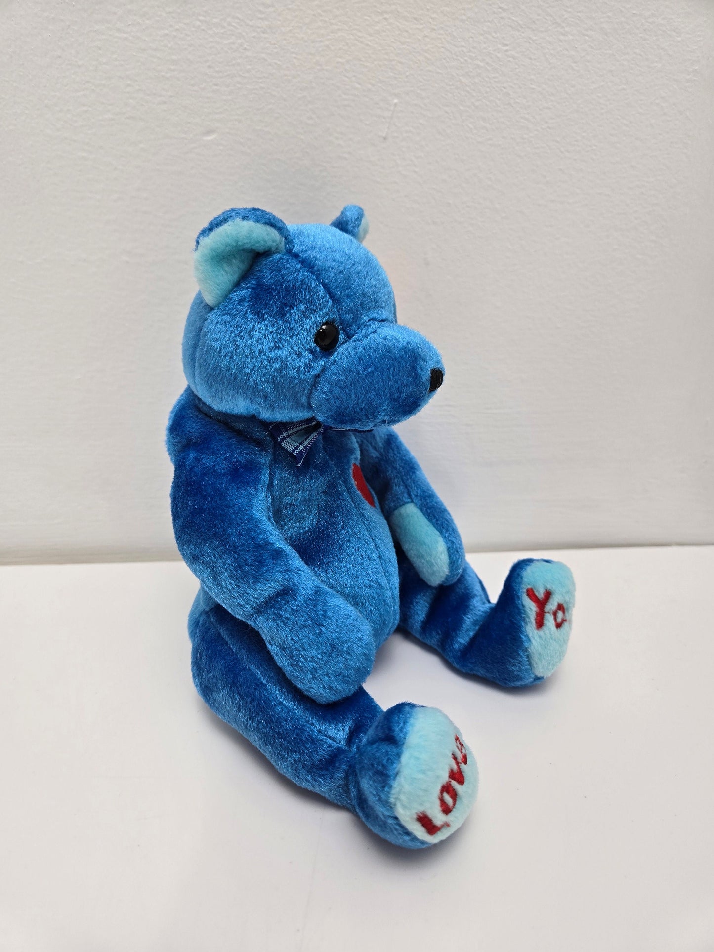 Ty Beanie Baby “Dad-e” the Blue Fathers Day Bear - LOVE YOU engraved on feet (7.5 inch)