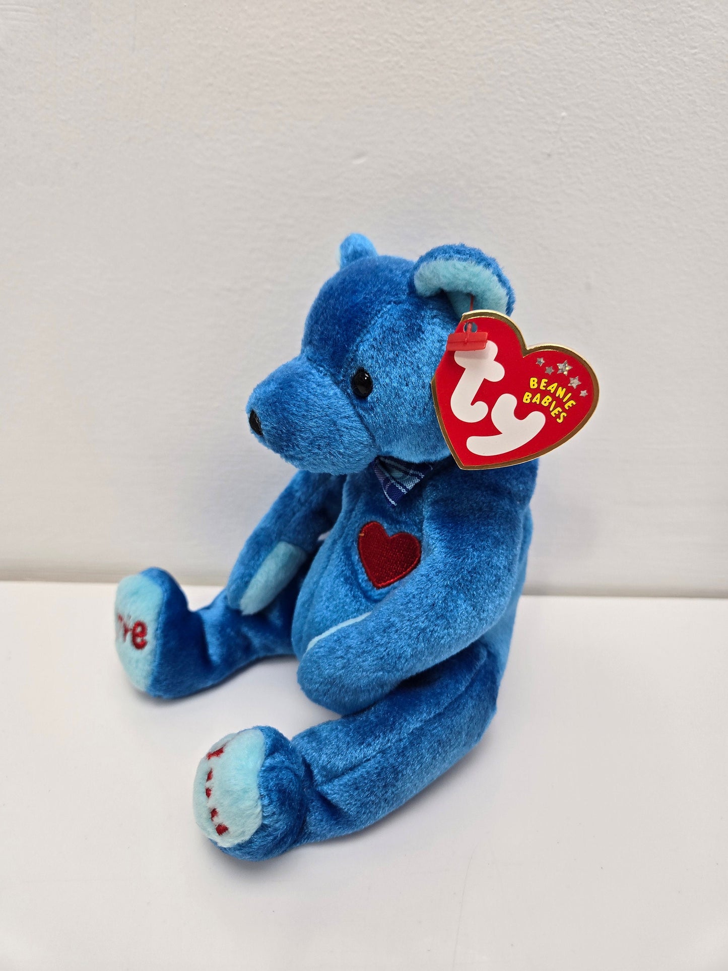 Ty Beanie Baby “Dad-e” the Blue Fathers Day Bear - LOVE YOU engraved on feet (7.5 inch)