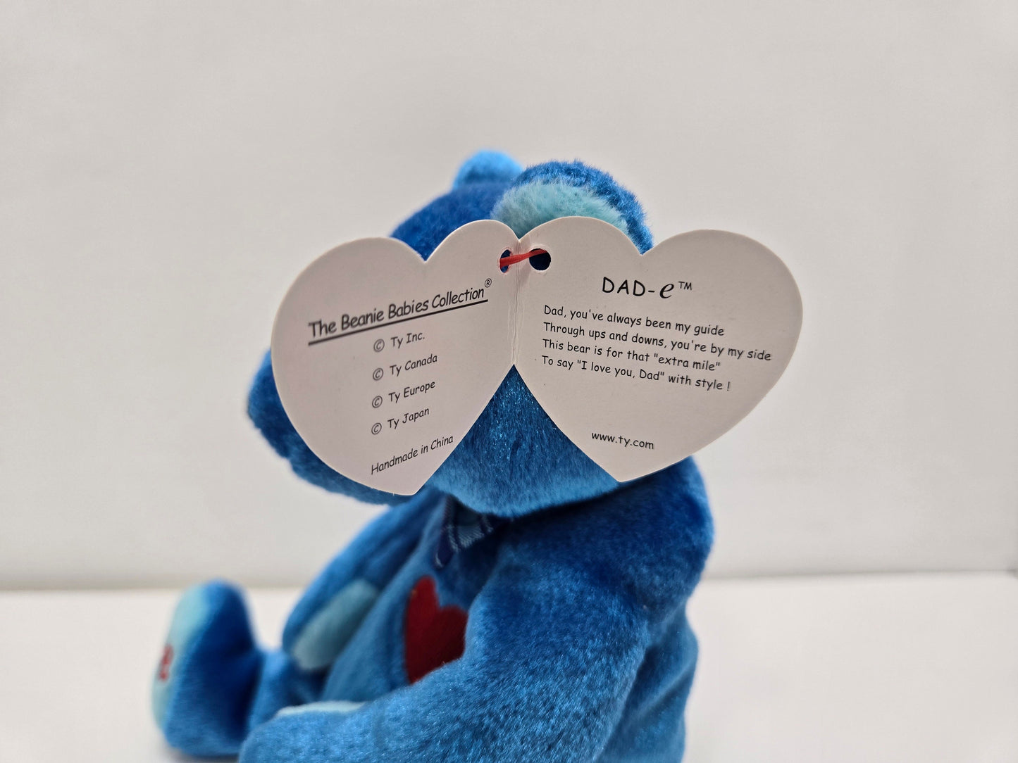 Ty Beanie Baby “Dad-e” the Blue Fathers Day Bear - LOVE YOU engraved on feet (7.5 inch)