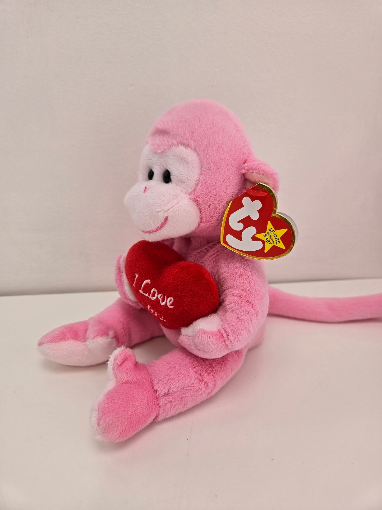 Ty Beanie Baby 30th Anniversary Beanie Cherub the Pink I Love You Monkey - Limited Production!