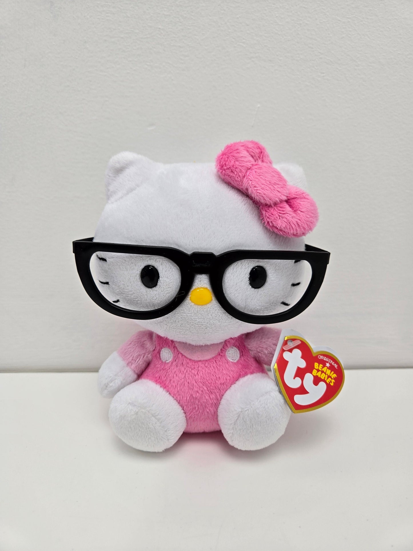 Ty Beanie Baby Vintage “Hello Kitty” wearing Glasses and Pink Overalls (6 inch)