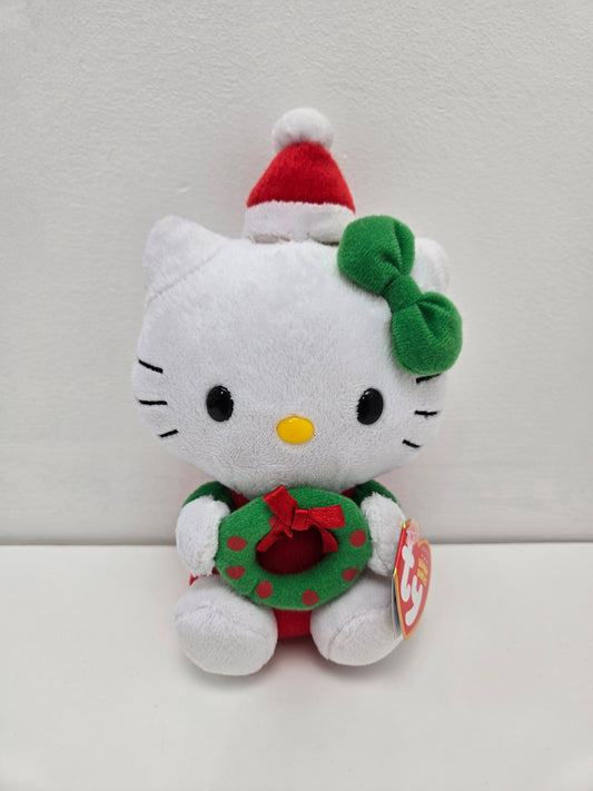 Ty Beanie Baby Vintage “Hello Kitty” the Holiday Hello Kitty Plush Wearing Santa Hat Holding Wreath  (5.5 inch)