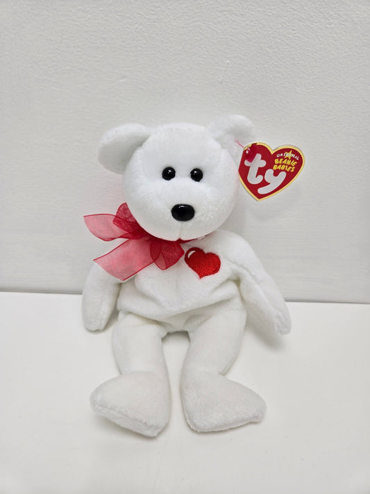 Ty Beanie Baby “Casanova” the White Bear with Heart on Chest (8.5 inch)