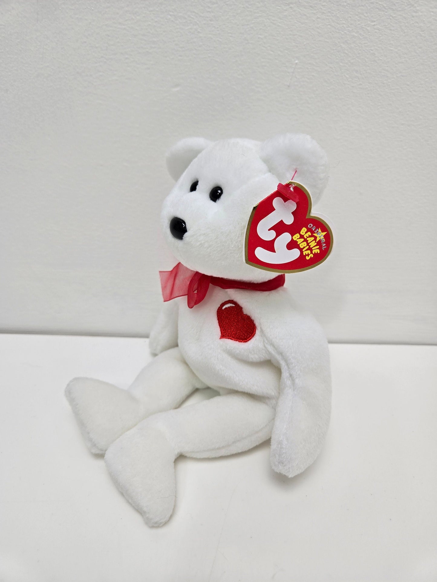 Ty Beanie Baby “Casanova” the White Bear with Heart on Chest (8.5 inch)