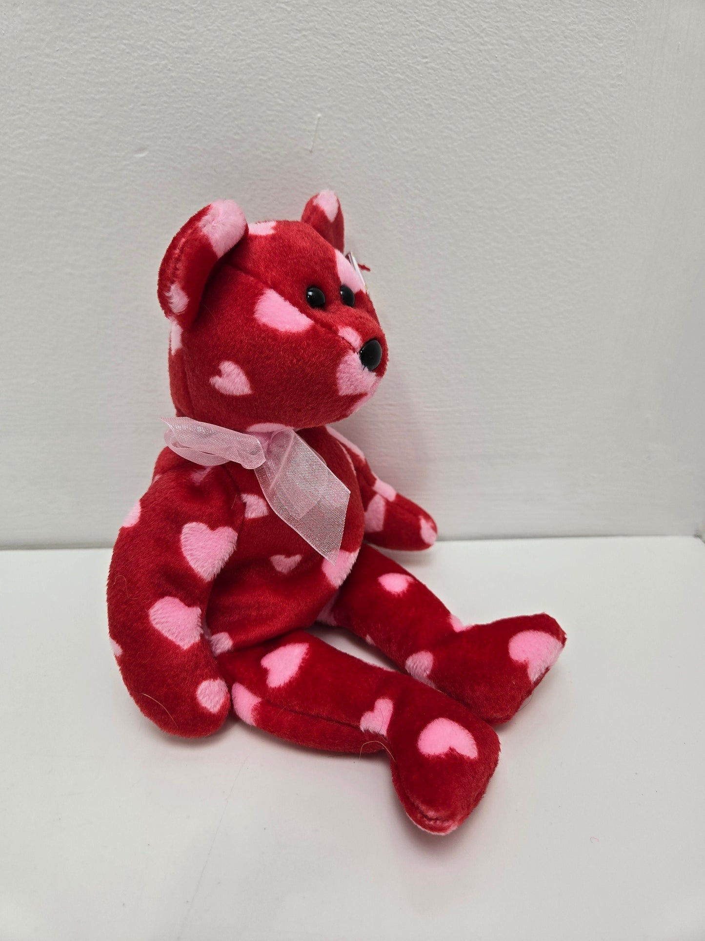 Ty Beanie Baby “Little Kiss” the Love Bear - Red Bear with Pink Hearts  (8.5 inch)