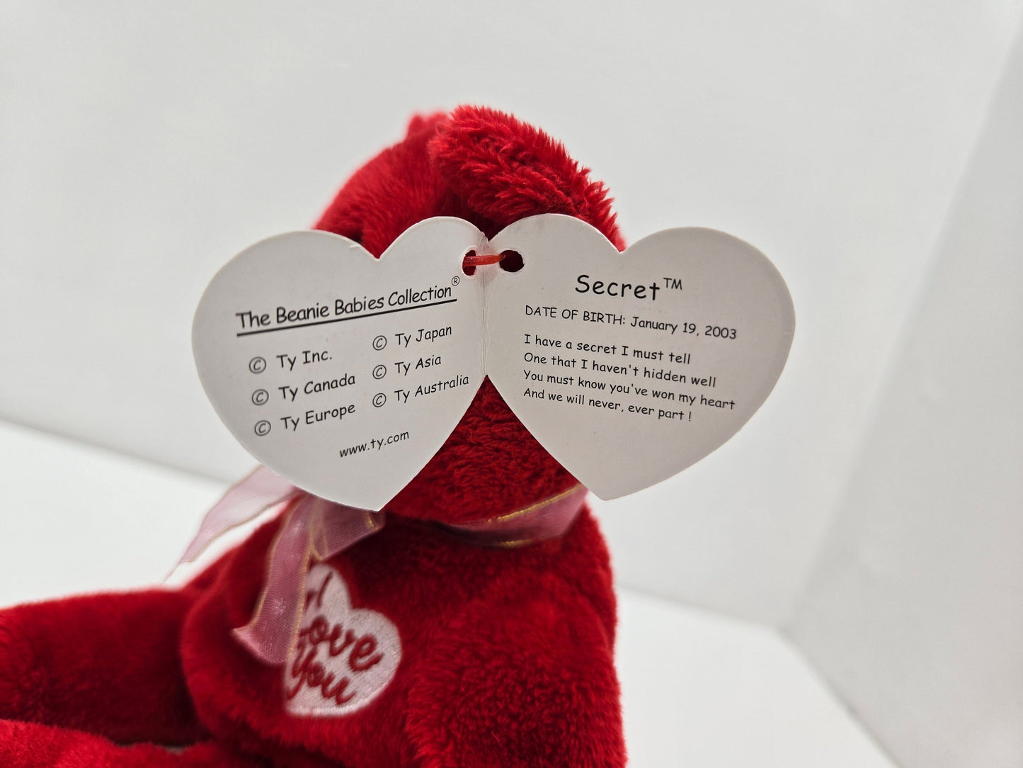 Ty Beanie Baby “Secret” the I Love You Red Bear! (8.5 inch)