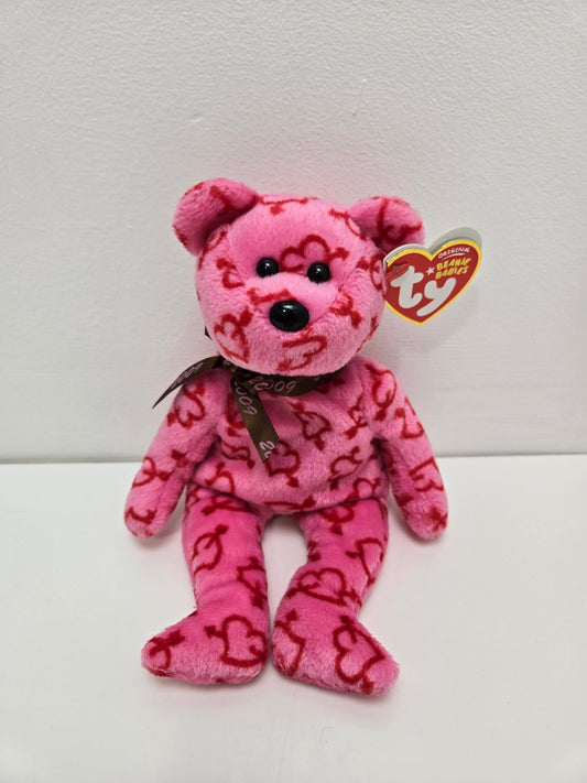 Ty Beanie Baby “Heartley” the Love Bear - Pink Bear with Hearts  (8.5 inch)