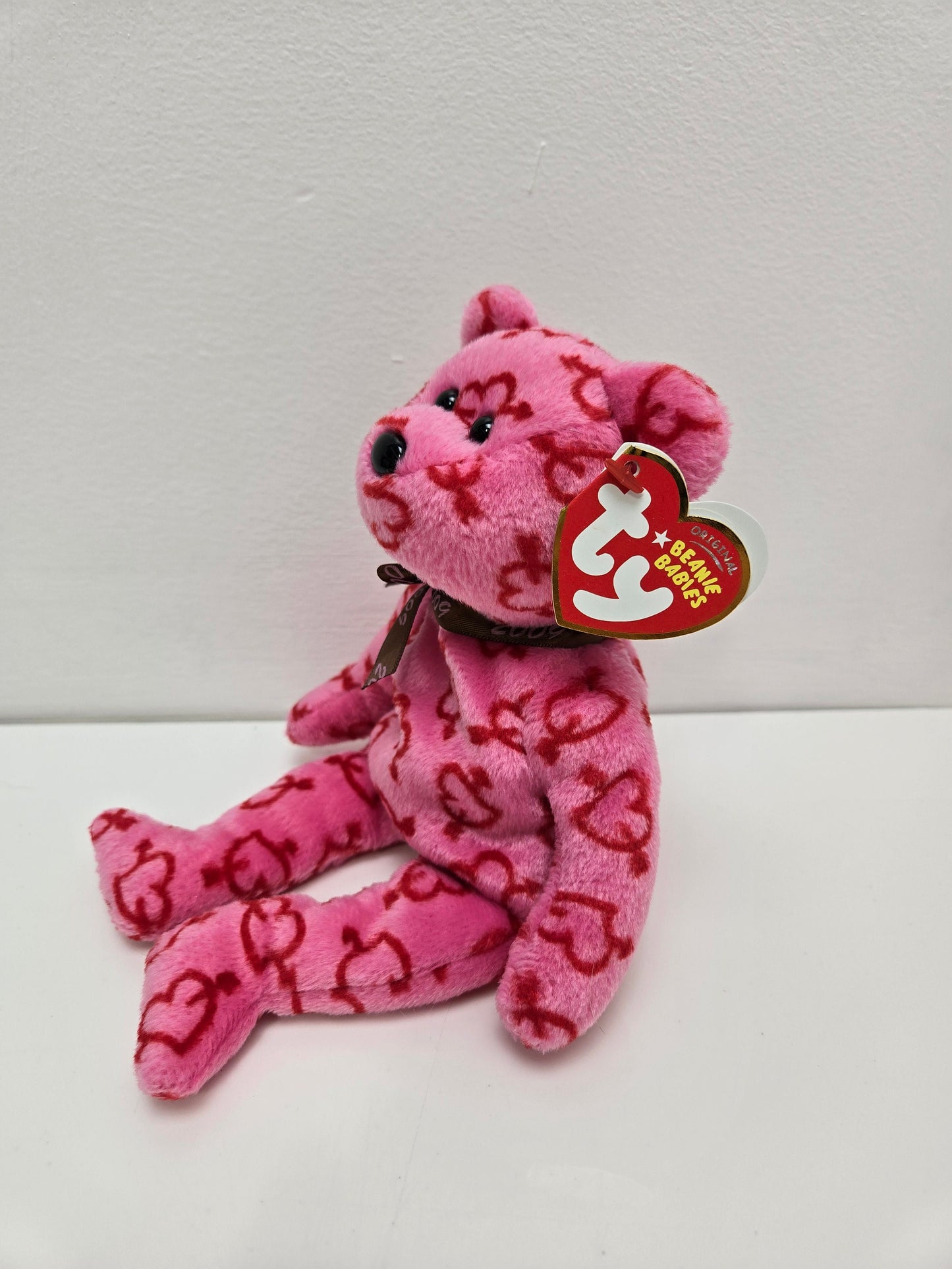 Ty Beanie Baby “Heartley” the Love Bear - Pink Bear with Hearts  (8.5 inch)