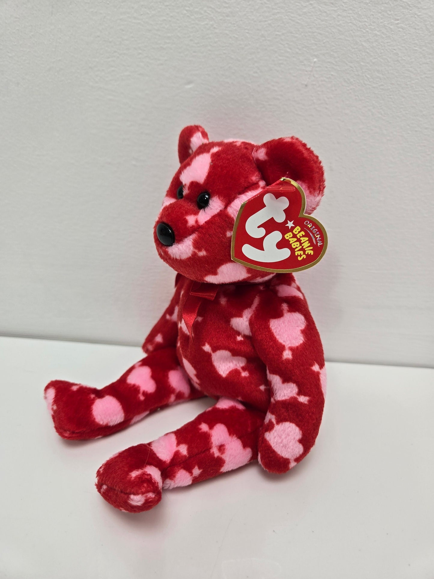 Ty Beanie Baby “Cupid’s Bow” the Red Bear with Pink Hearts - Borders Exclusive (8.5 inch)