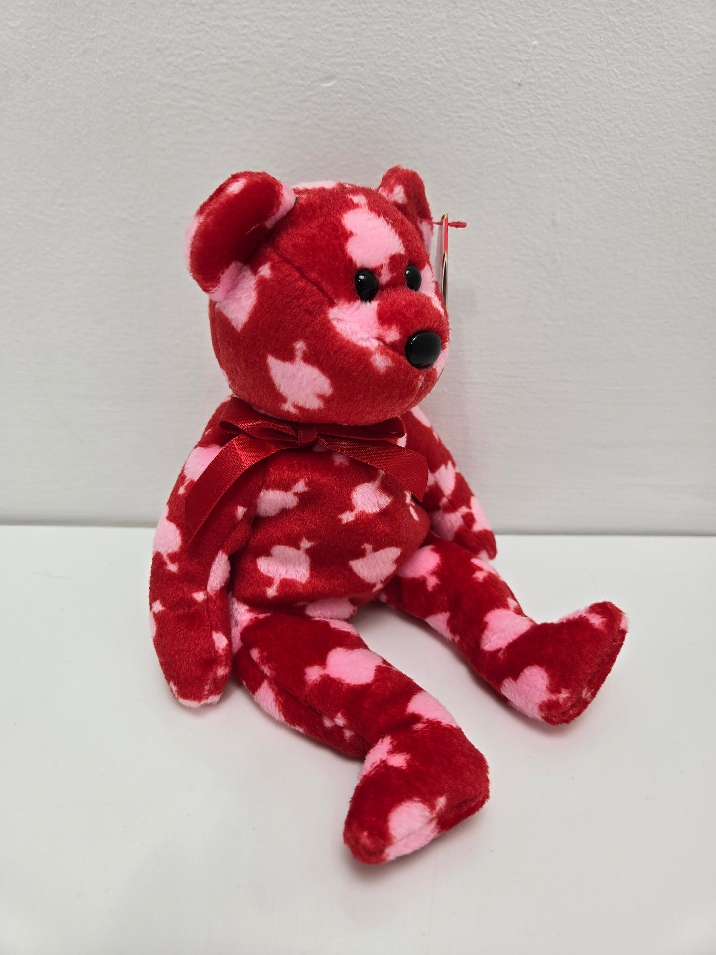 Ty Beanie Baby “Cupid’s Bow” the Red Bear with Pink Hearts - Borders Exclusive (8.5 inch)