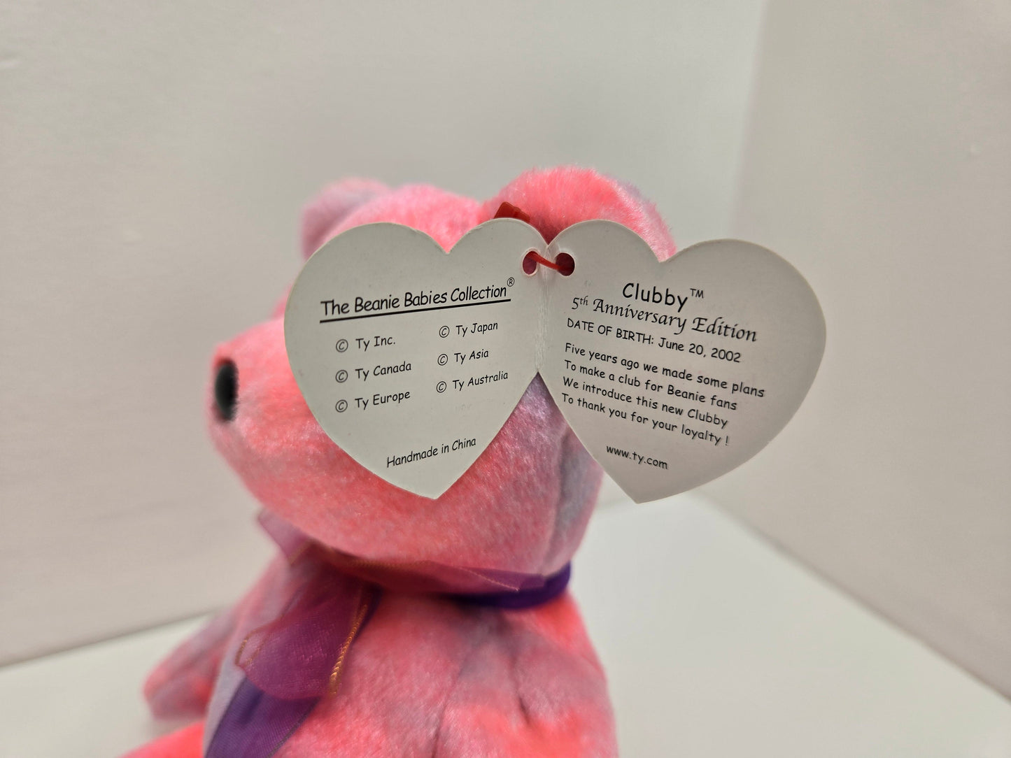 Ty Beanie Baby “Clubby V” the Pink Bear (8.5 inch)