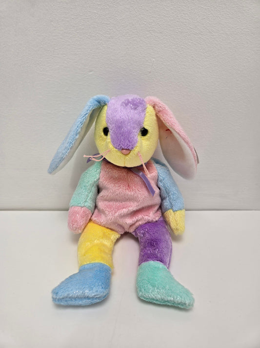 Ty Beanie Baby “Dippy” the Multi-coloured Bunny Rabbit - Pink Belly (8.5 inch)