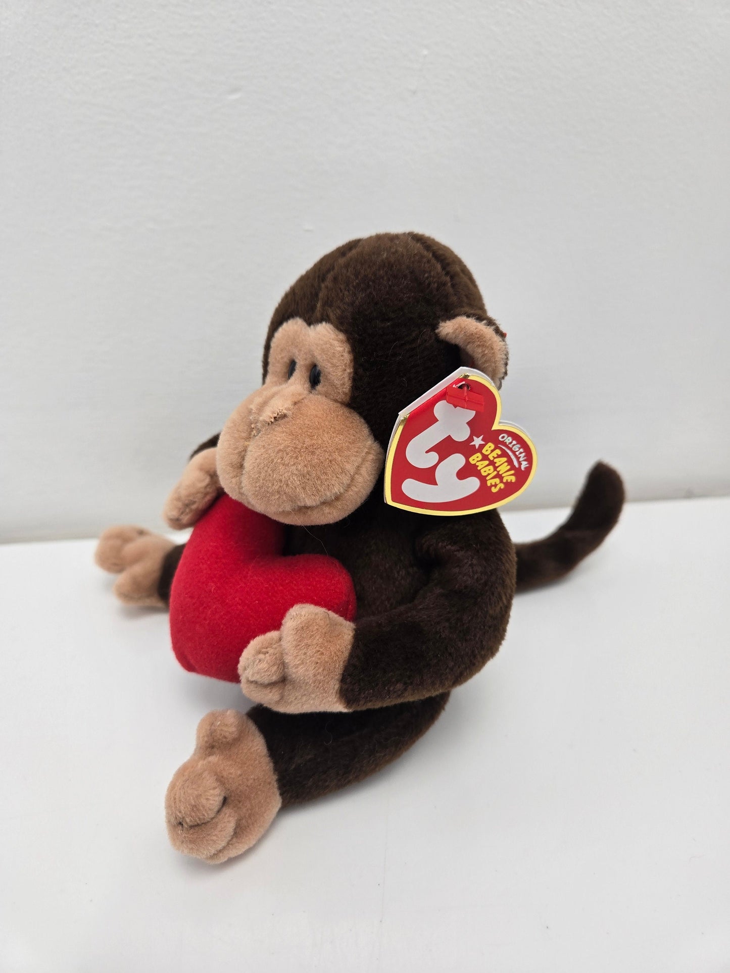 Ty Beanie Baby D’vine the Love Monkey holding a red heart (7.5 inch)