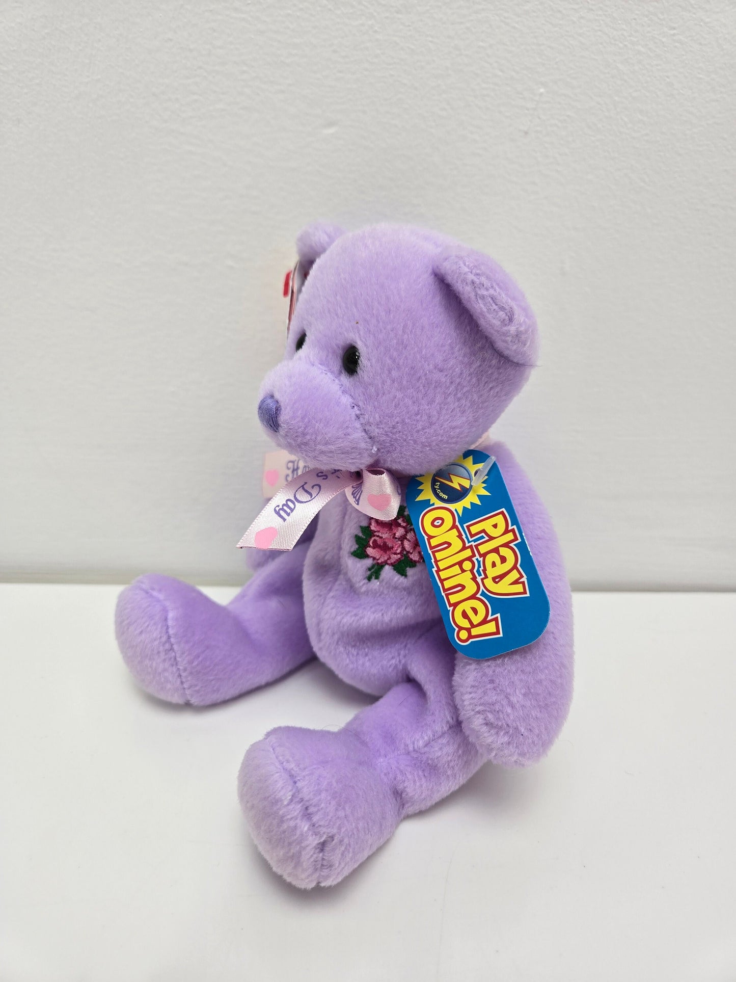 Ty Beanie Baby “Love to Mom” the Purple Mothers Day Bear! (7 inch)