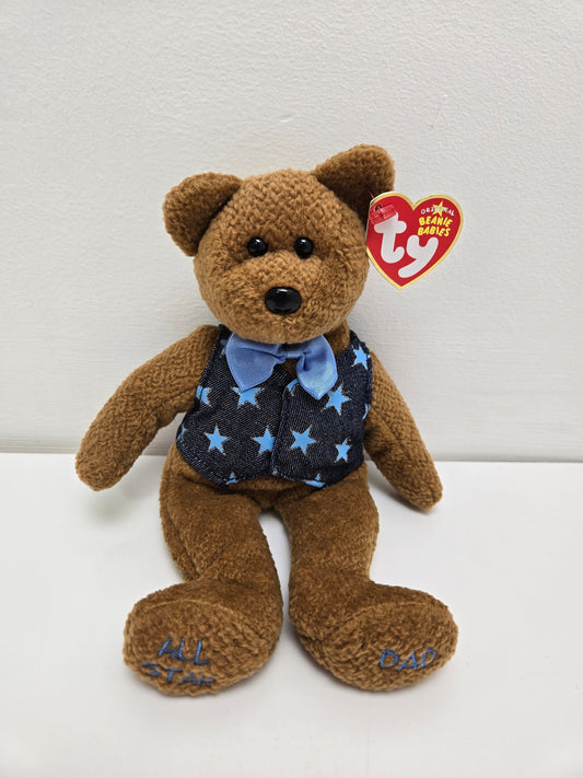 Ty Beanie Baby “All-Star Dad” the Fathers Day Bear! The words All Star Dad are engraved on feet (8.5 inch)