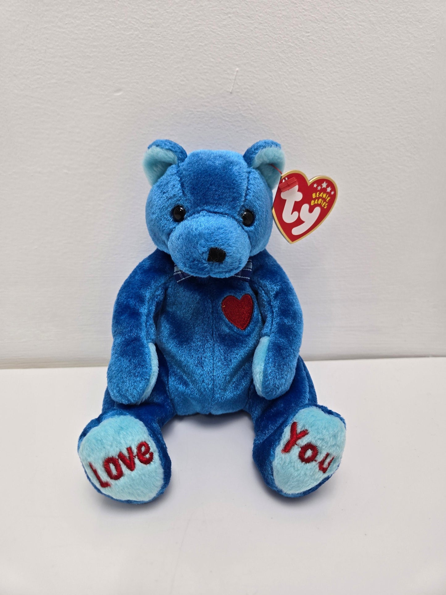 Ty Beanie Baby “Dad-e” the Blue Fathers Day Bear - LOVE YOU engraved on feet (7.5 inch)