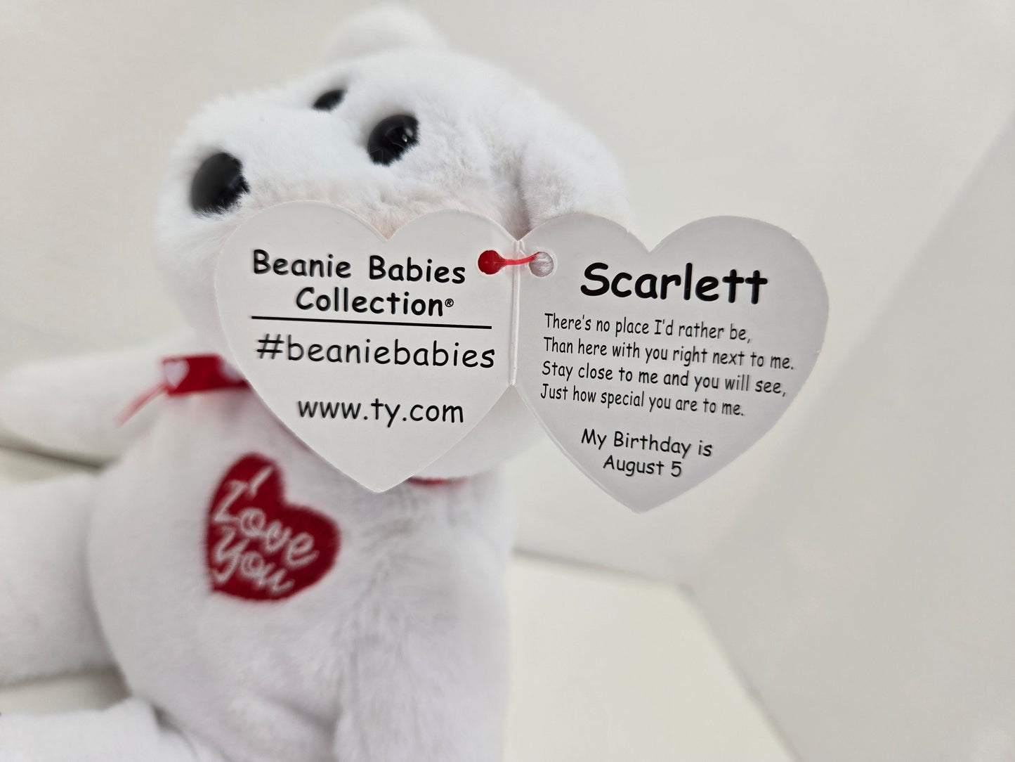 Ty Beanie Babies 30th Anniversary Beanie Scarlett the White I Love You Bear - Limited Production!