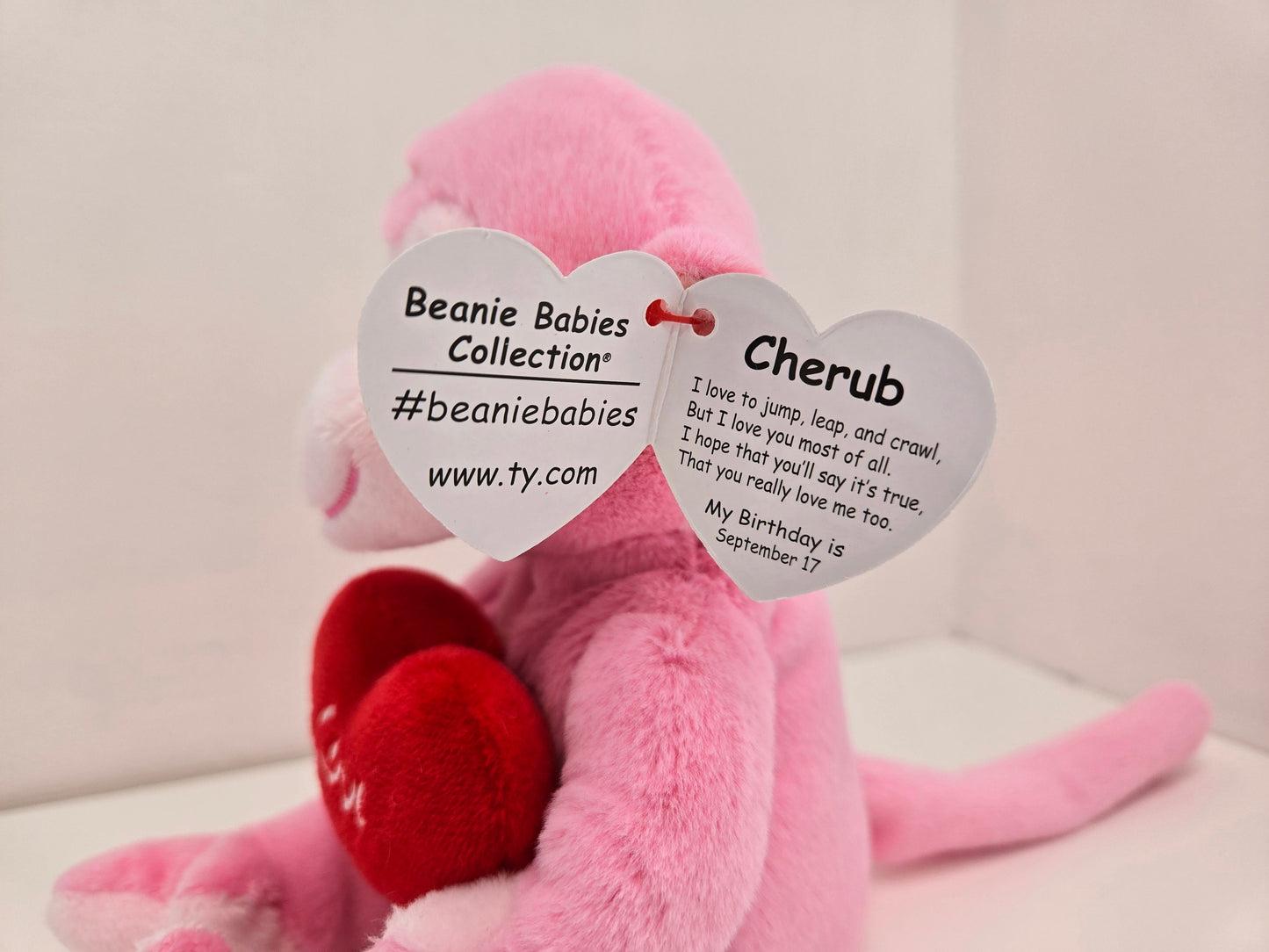 Ty Beanie Baby 30th Anniversary Beanie Cherub the Pink I Love You Monkey - Limited Production!