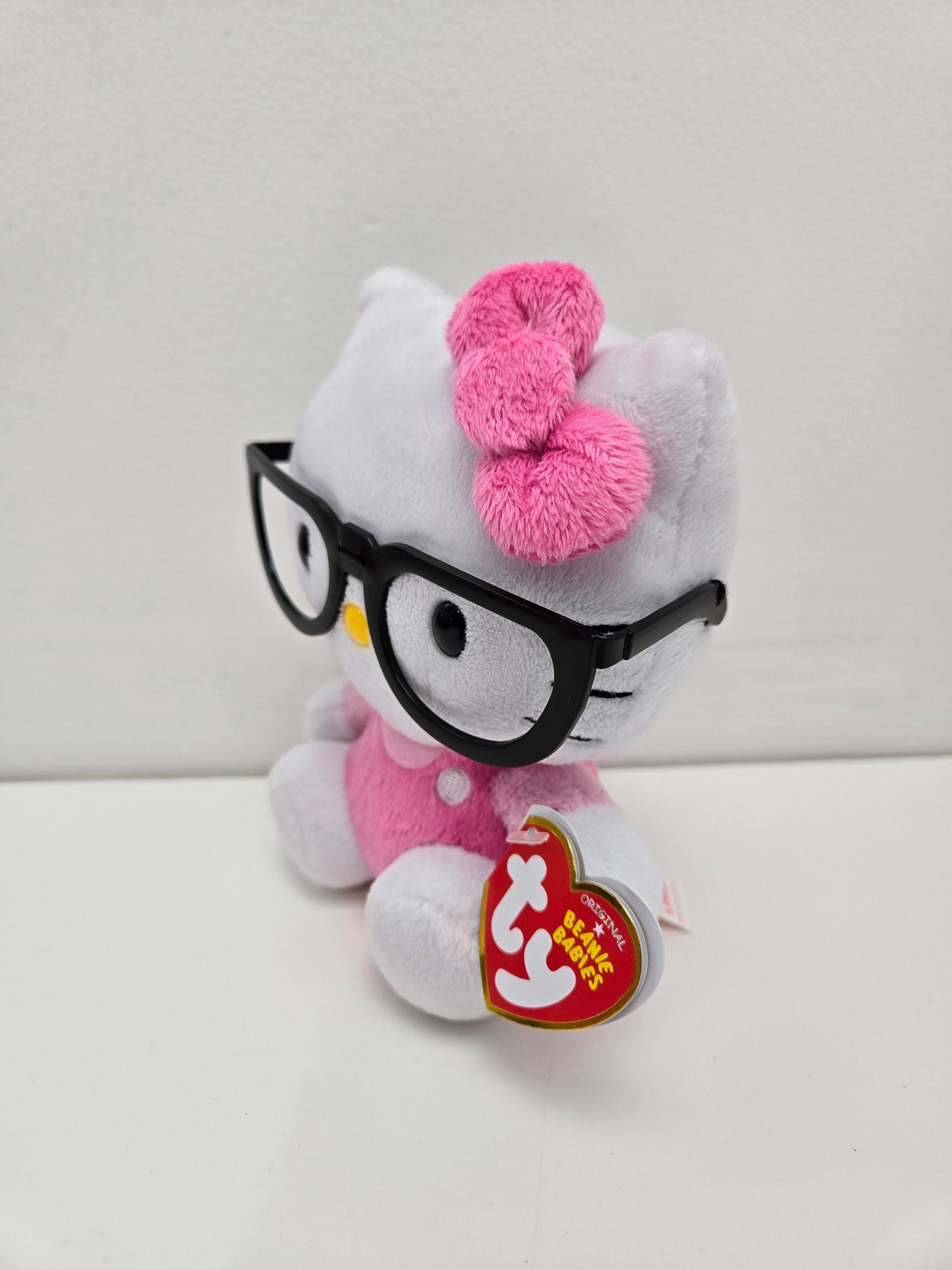 Ty Beanie Baby Vintage “Hello Kitty” wearing Glasses and Pink Overalls (6 inch)