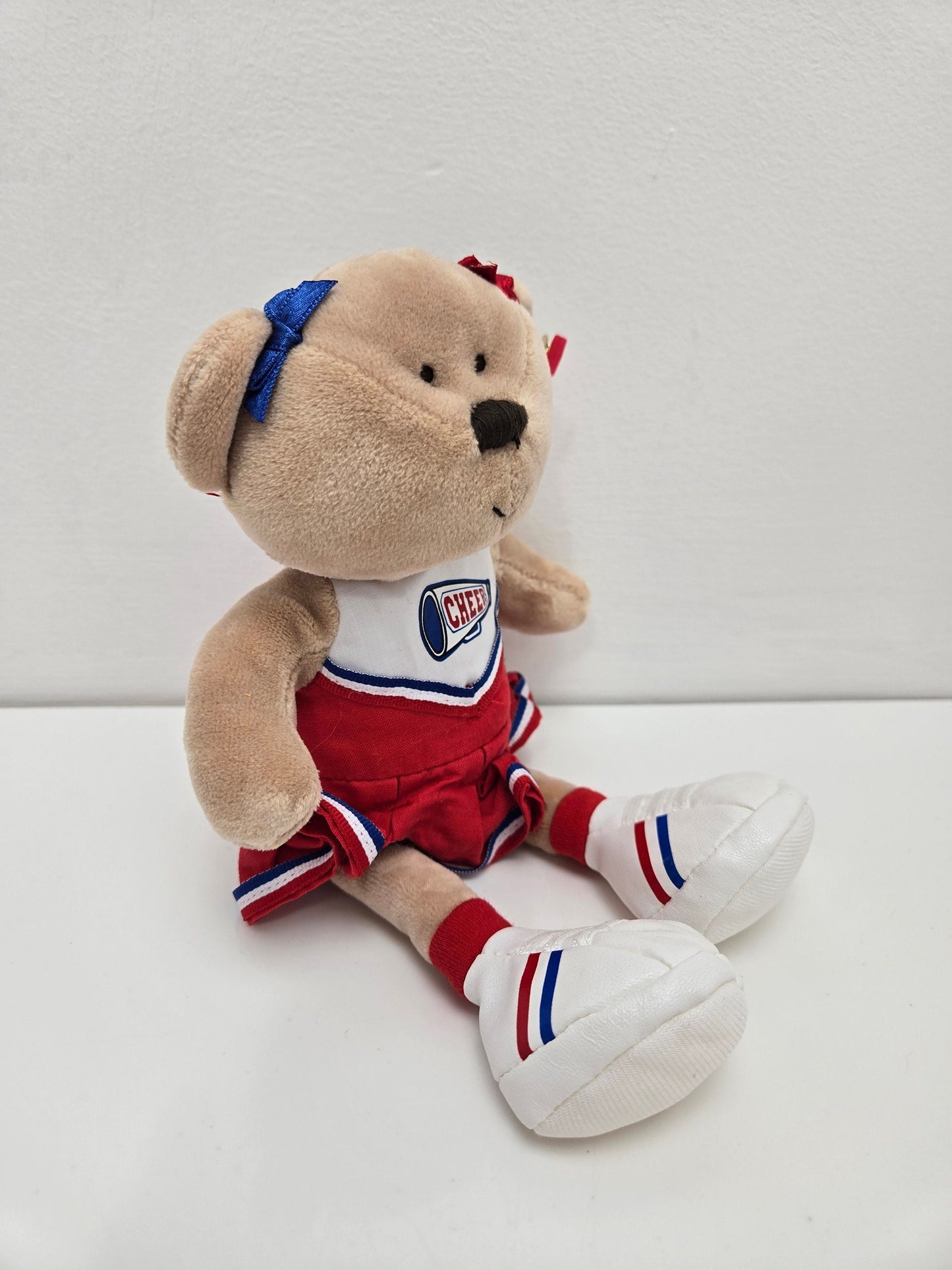 Ty Beanie Baby “Pompoms” the Cheerleader Bear wearing a cheer outfit  (8.5 inch)