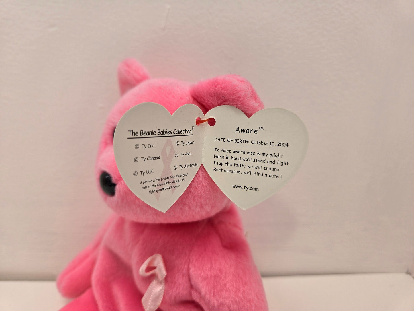 Ty Beanie Baby “Aware” the Pink Bear  - Cancer Awareness Bear (8.5 inch)