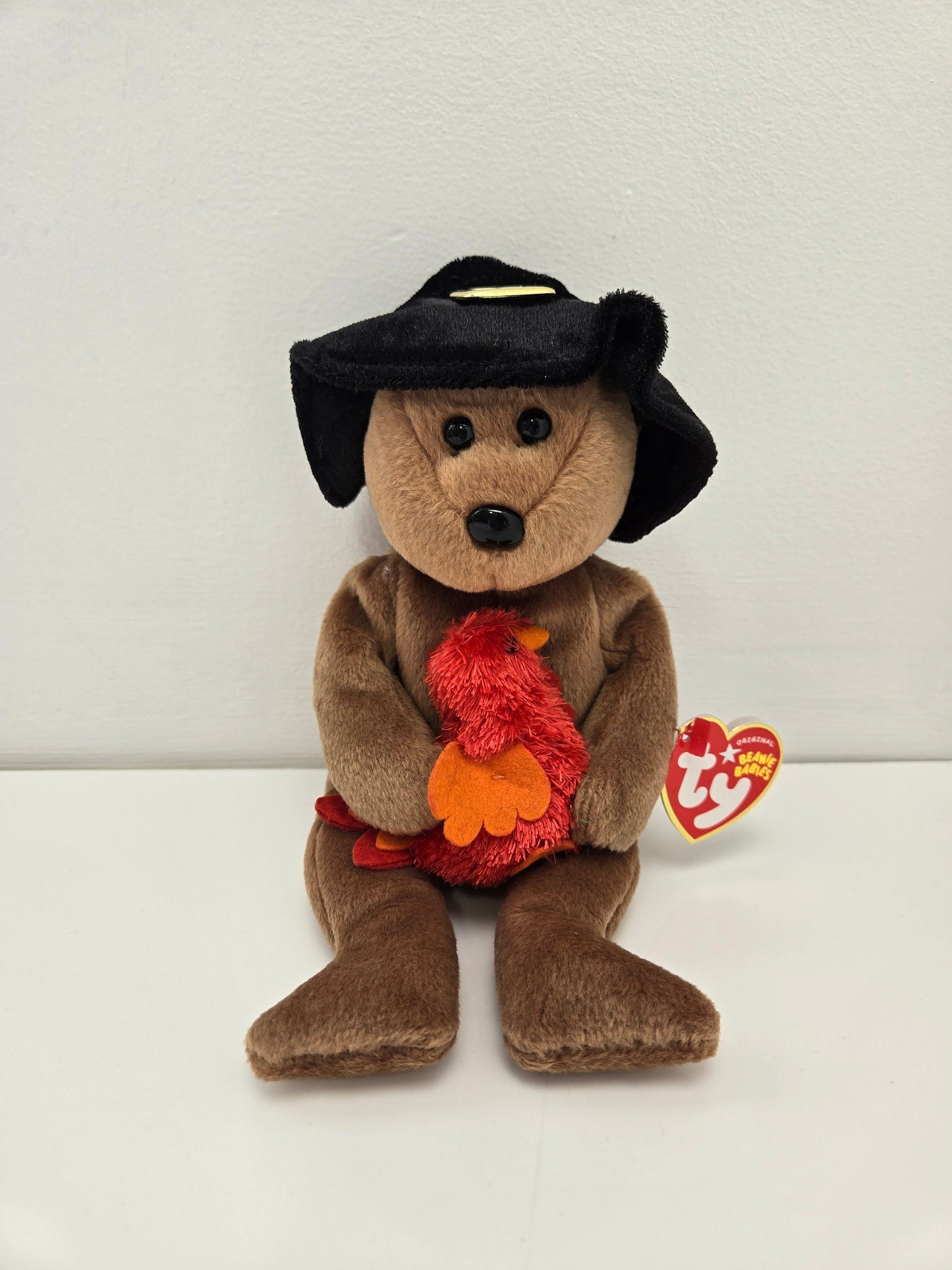 Ty Beanie Baby “Plymouth” the Thanksgiving Bear Holding a Turkey (9.5 inch)