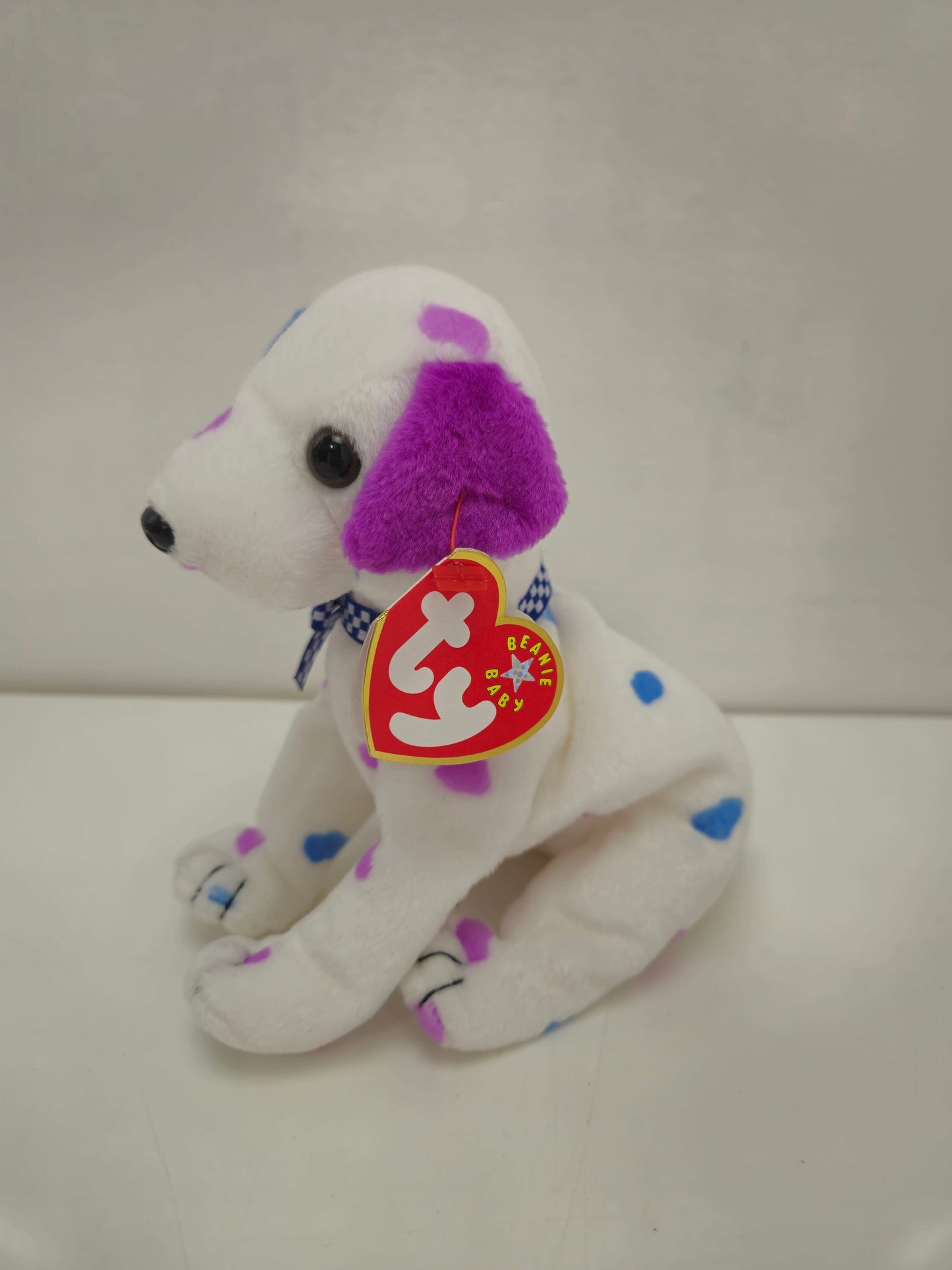 Ty Beanie Baby “Dizzy” the Dalmatian with purple and blue spots - coloured ears version (5.5 inch)