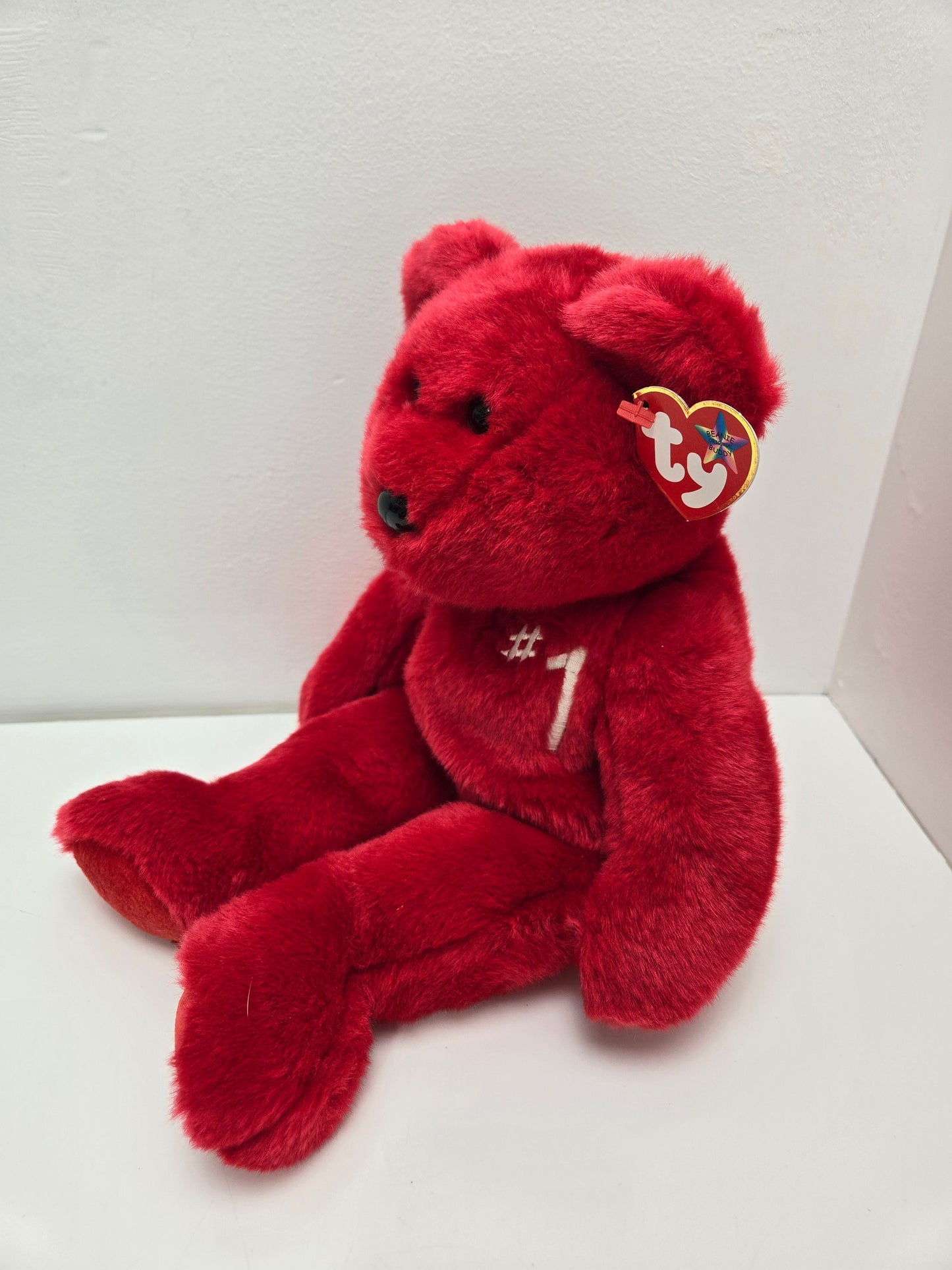 Ty Beanie Buddy “#1 Bear” the Red Bear  (14 inch)