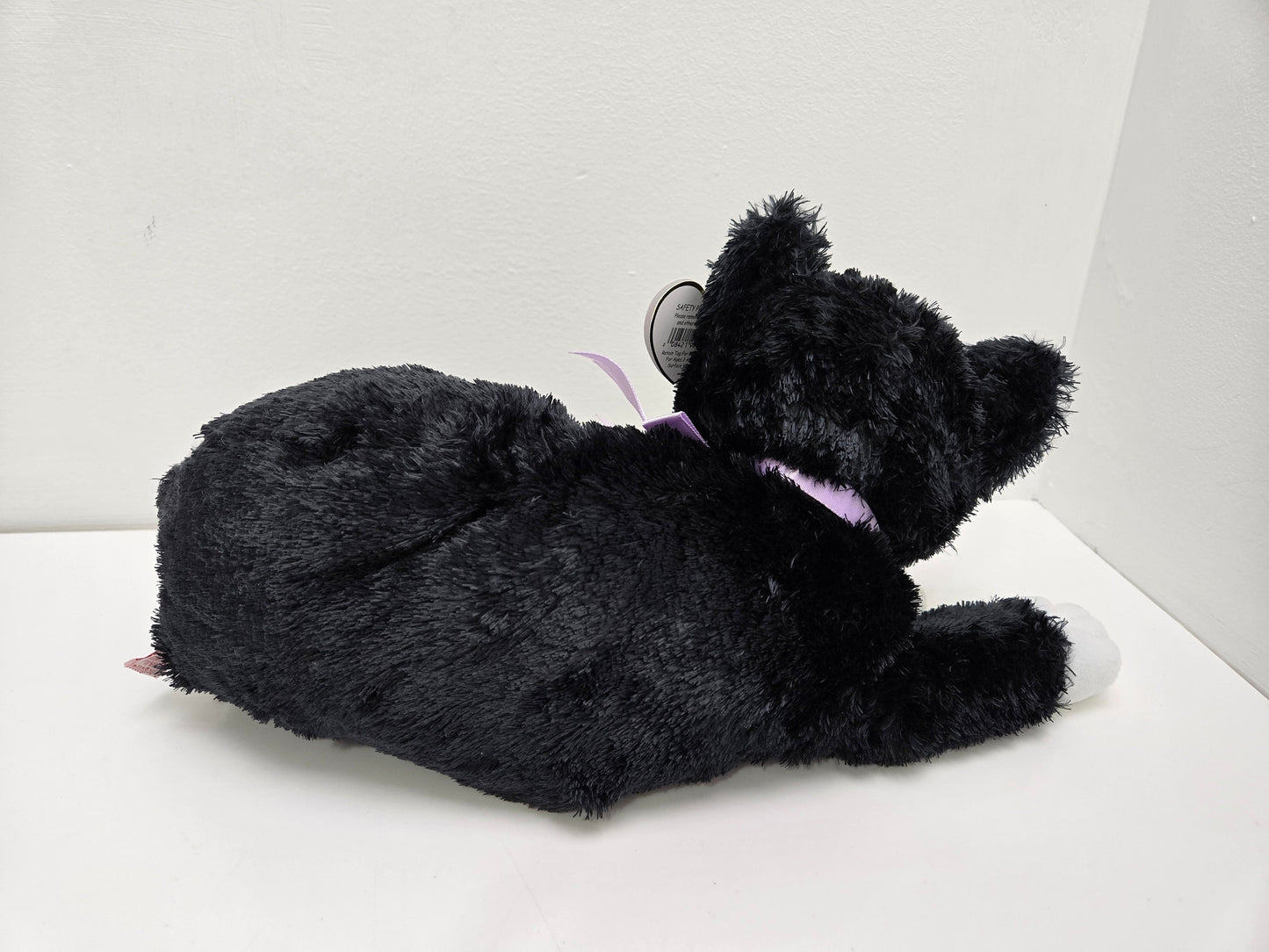 Ty Beanie Buddy “Booties” the Black and White Cat with Purple Bow (13 inch)