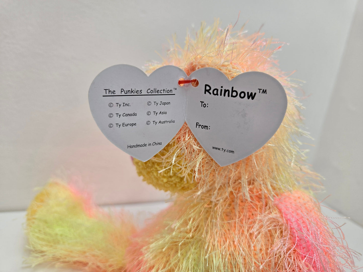 Ty Punkies Collection “Rainbow” the Pink and Yellow Bear (7 inch)