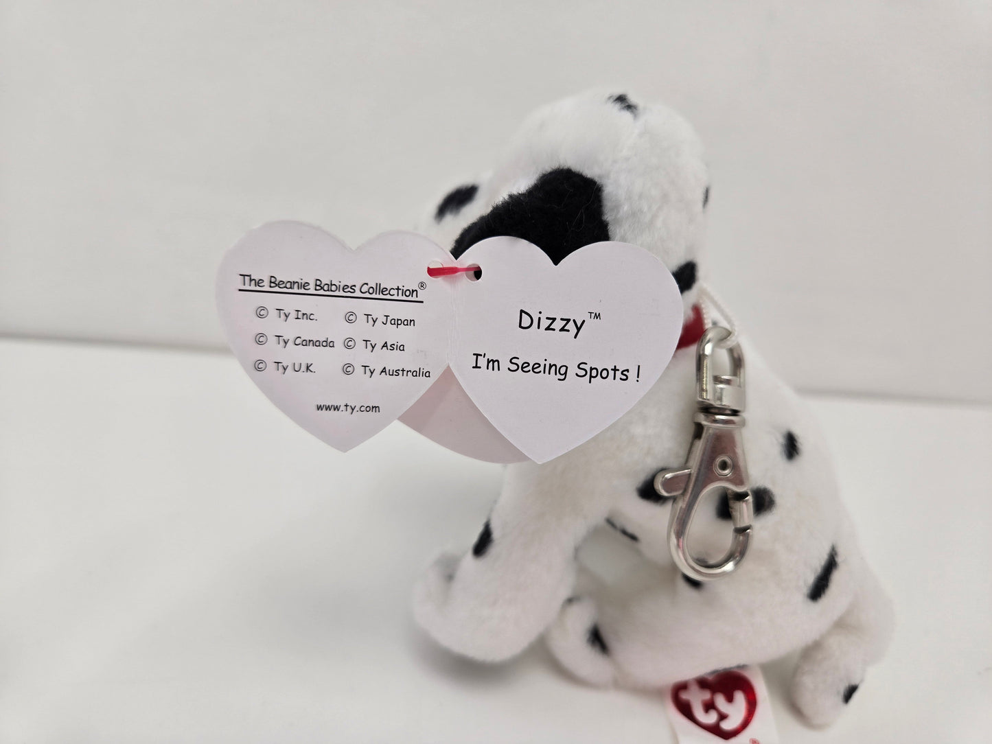 Ty *Keychain* Beanie Baby “Dizzy” the Dalmatian Dog - SMALL Metal Key Clip (4 inch)