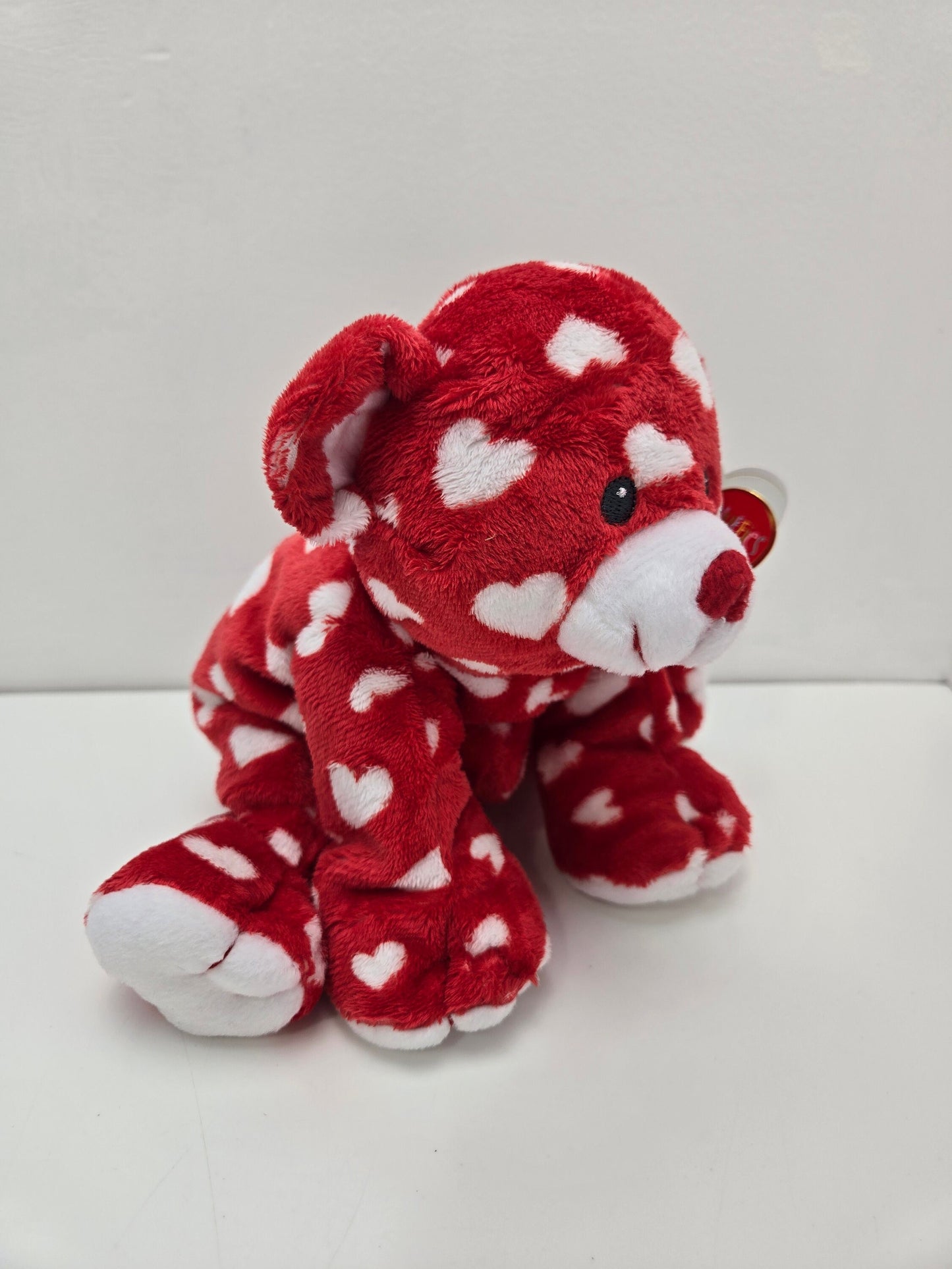 Ty Pluffies Collection “Dreamly” the Red Bear with White Hearts (8 inch)