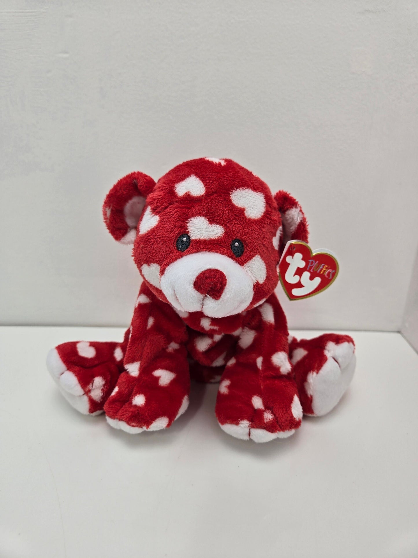 Ty Pluffies Collection “Dreamly” the Red Bear with White Hearts (8 inch)