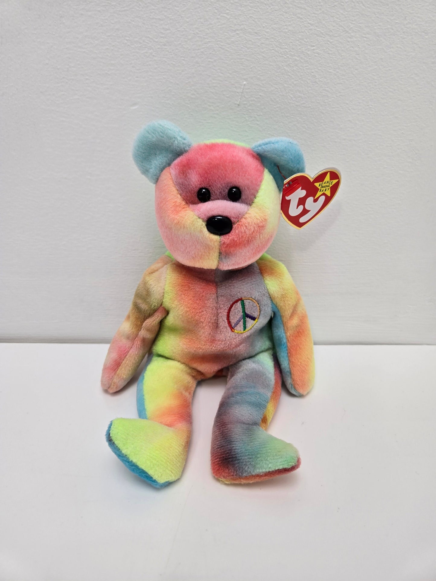 Ty Beanie Baby Peace the Tie-Dye Bear - Made in Indonesia! *Rare!* (8.5 inch)