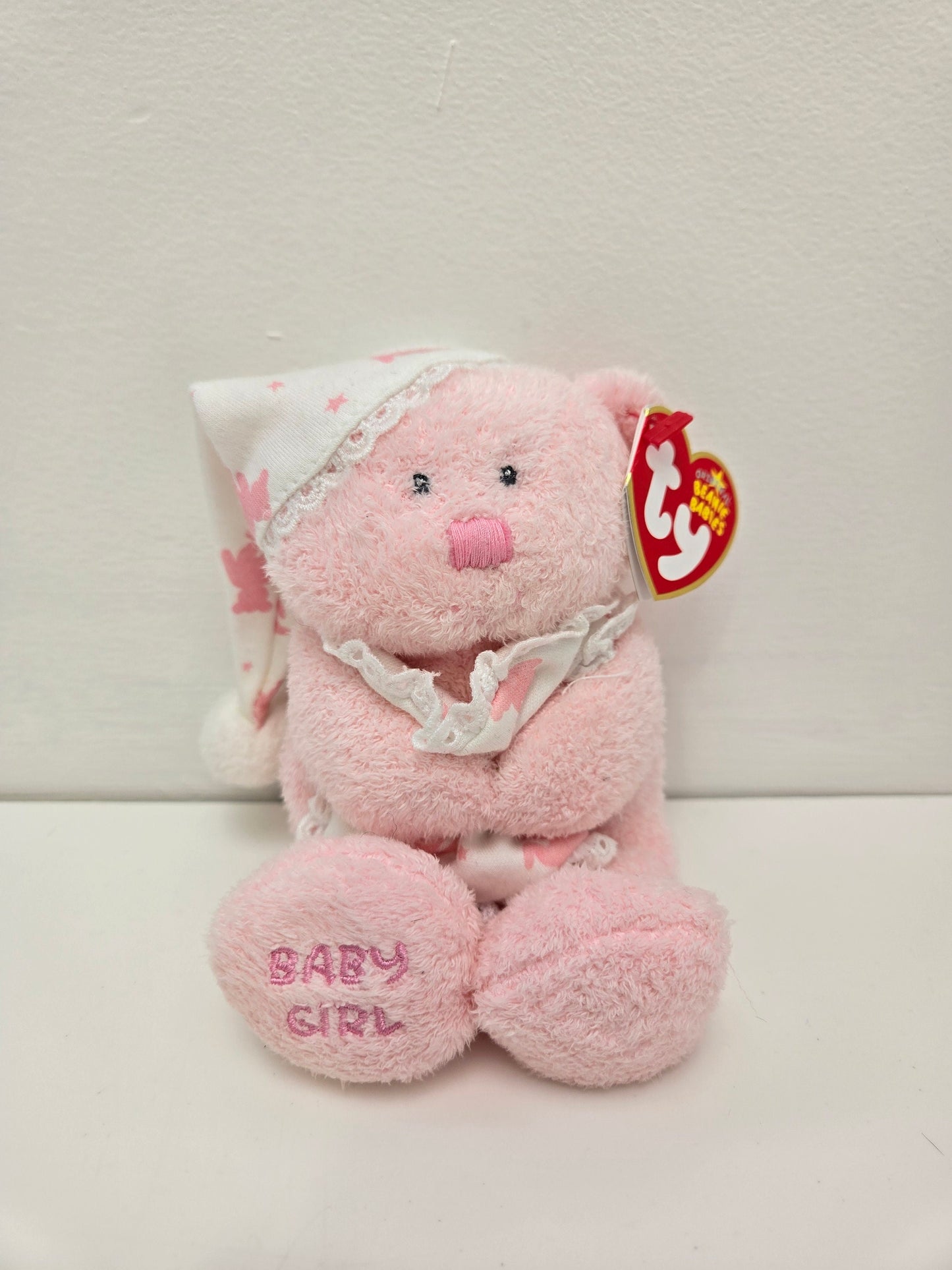 Ty Beanie Baby “Baby Girl” the Bear Holding a Blanket with PJ Hat (7 inch)