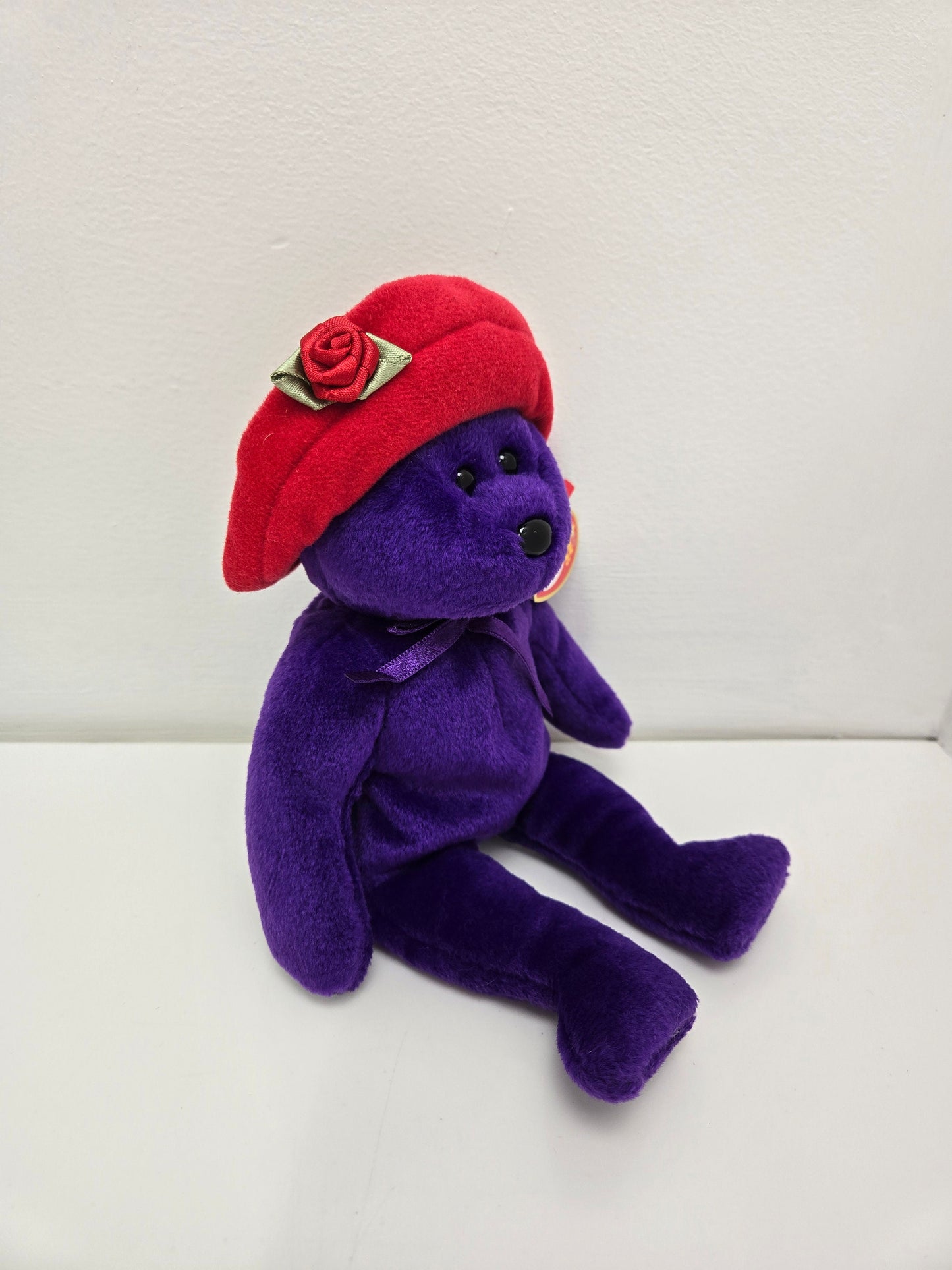 Ty Beanie Baby “Ruby” the Purple Bear with Red Hat! (8.5 inch)