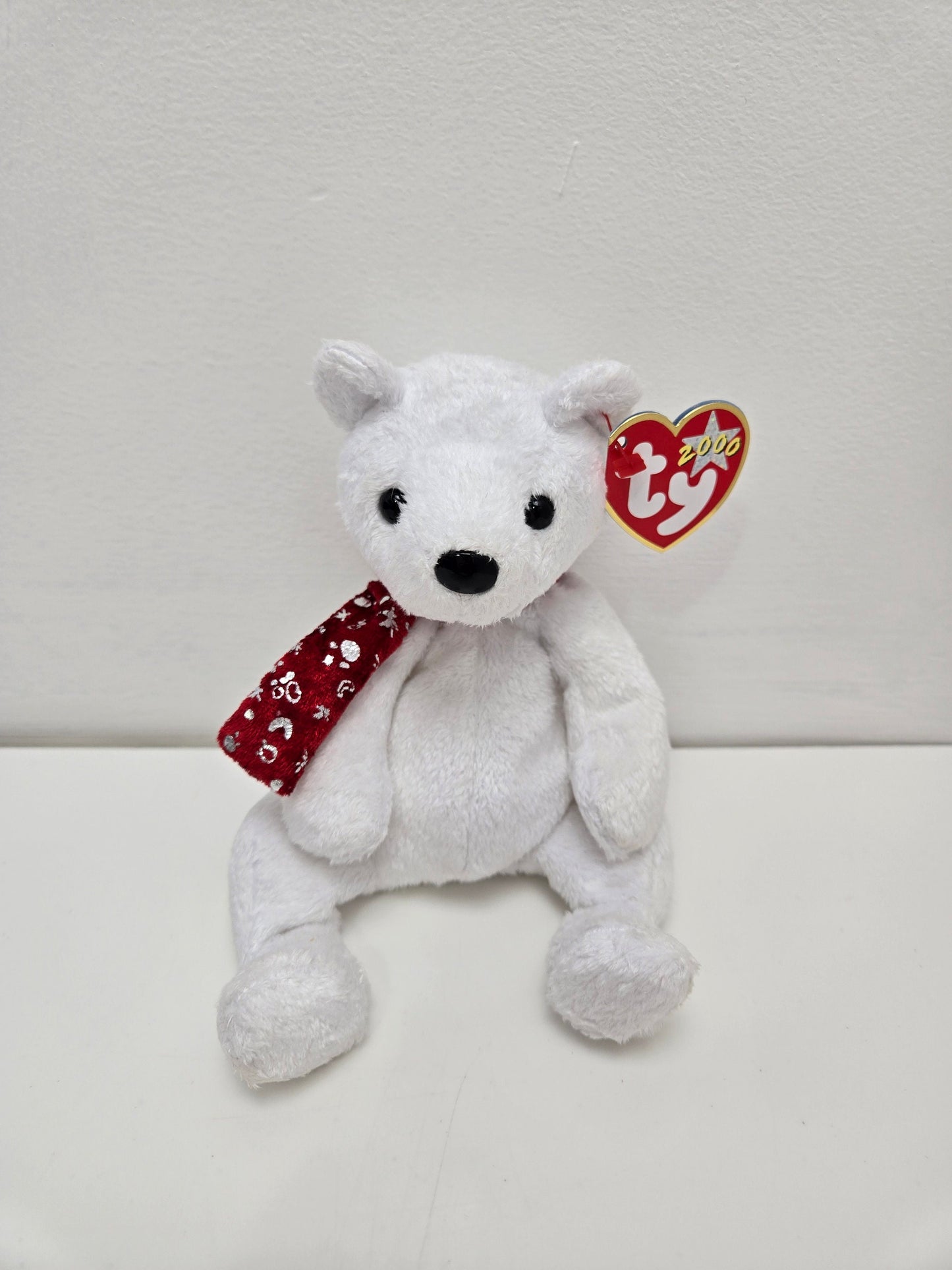 Ty Beanie Baby “2000 Holiday Teddy” the White Holiday Bear wearing Red Scarf (8.5 inch)