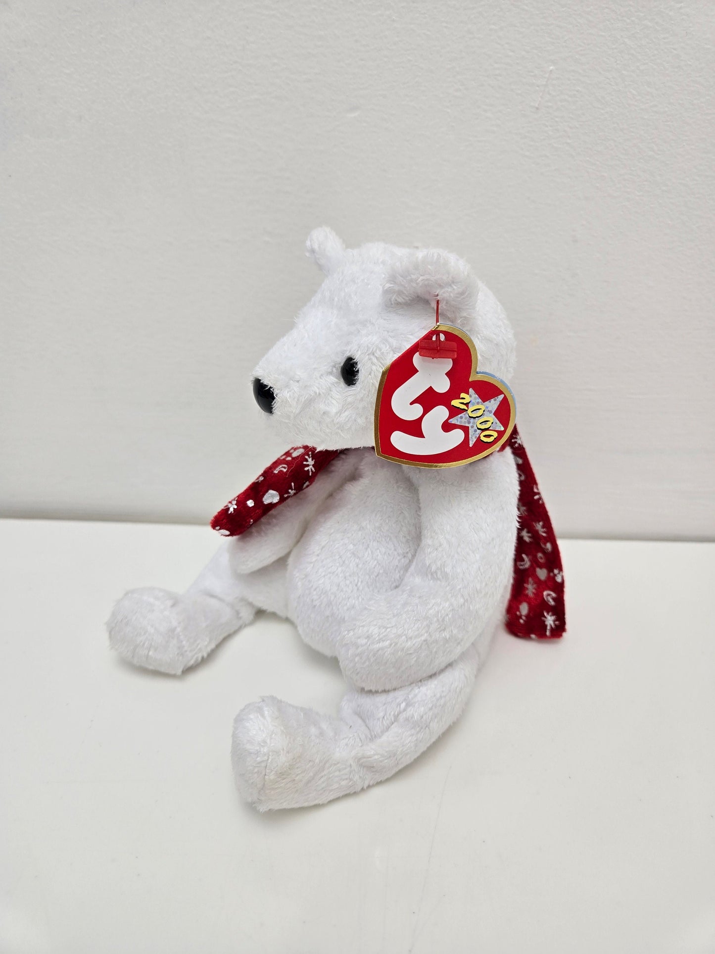 Ty Beanie Baby “2000 Holiday Teddy” the White Holiday Bear wearing Red Scarf (8.5 inch)