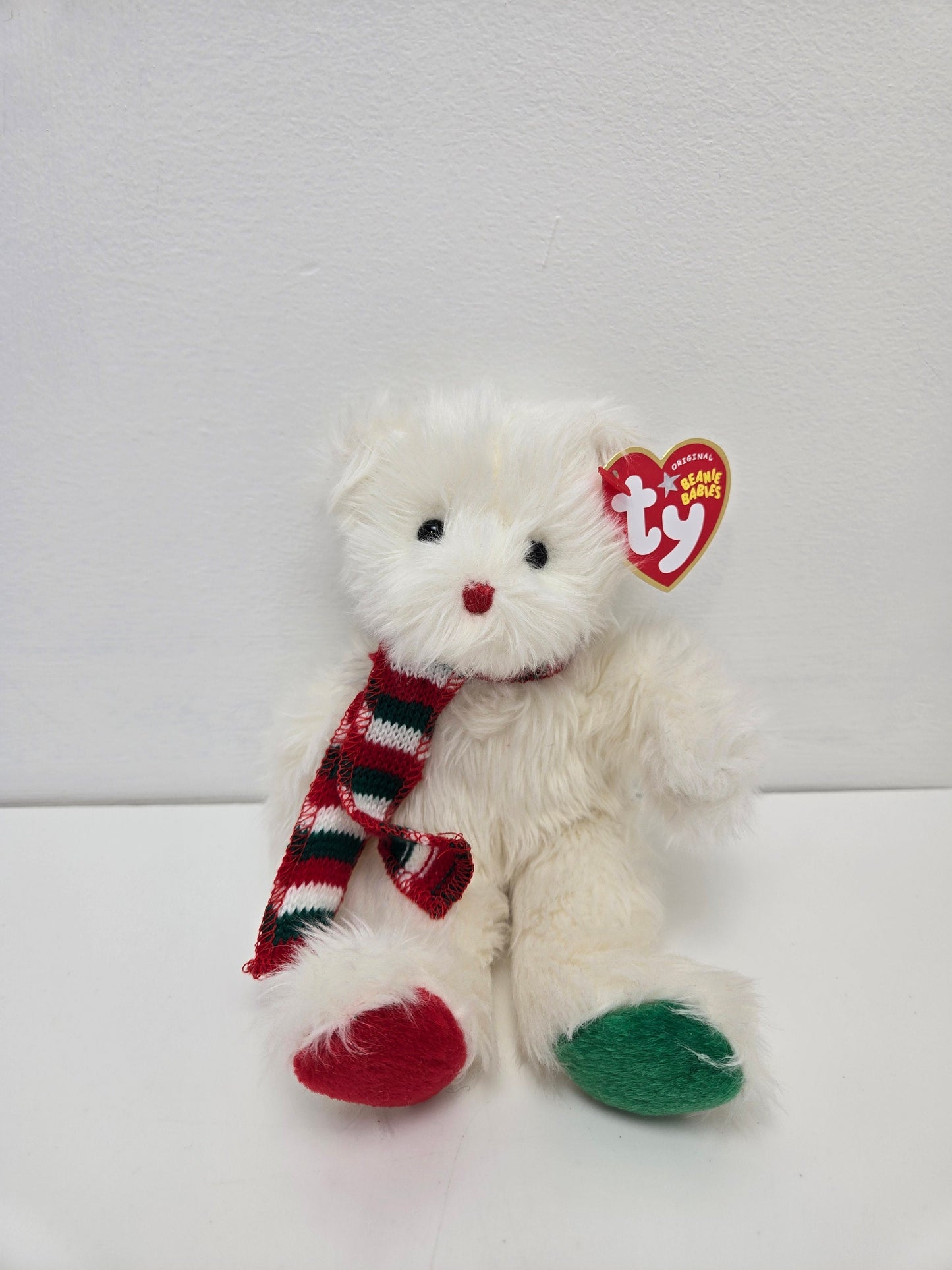 Ty Beanie Baby “Muffler” the White Bear wearing scarf - Ty Store Exclusive (8 inch)