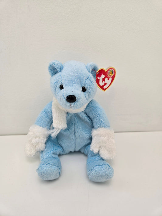 Ty Beanie Baby “Icecubes” the Blue Winter Bear wearing mittens and a scarf (7.5 inch)