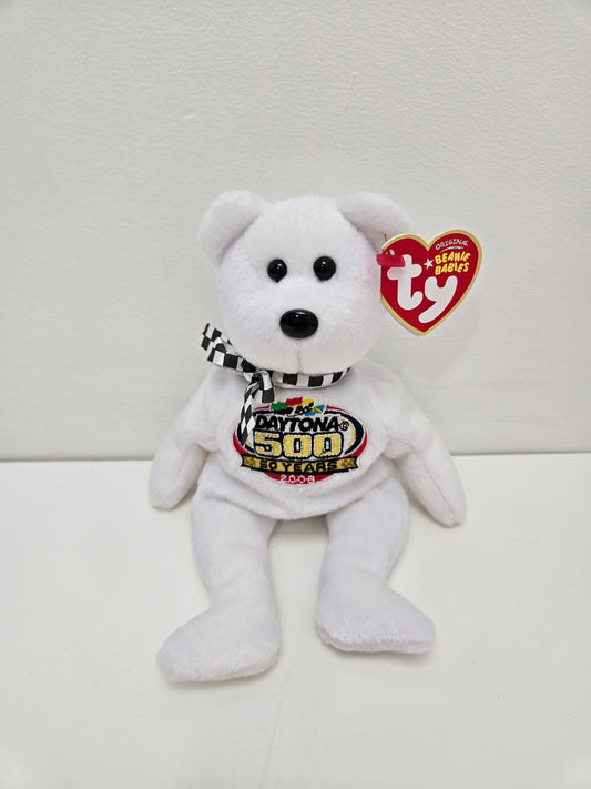 Ty Beanie Baby “Racing Gold” the White Nascar Daytona 500 Bear (8.5 inch)