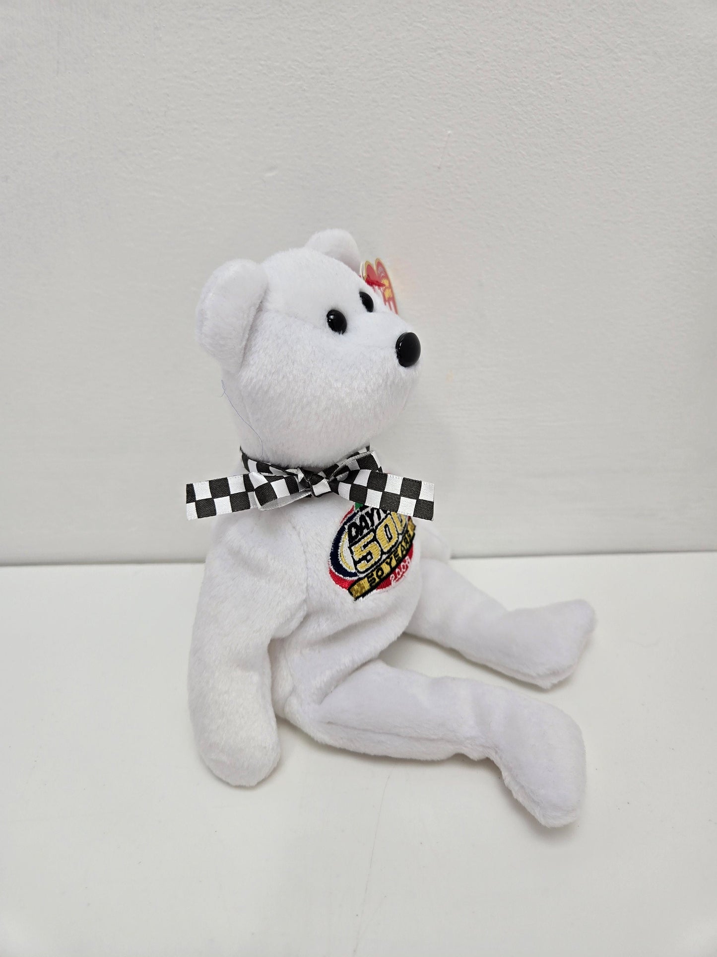 Ty Beanie Baby “Racing Gold” the White Nascar Daytona 500 Bear (8.5 inch)