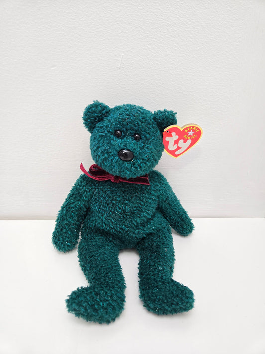 Ty Beanie Baby “2001 Holiday Teddy”  the Green Sparkly Holiday Bear! (8.5 inch)