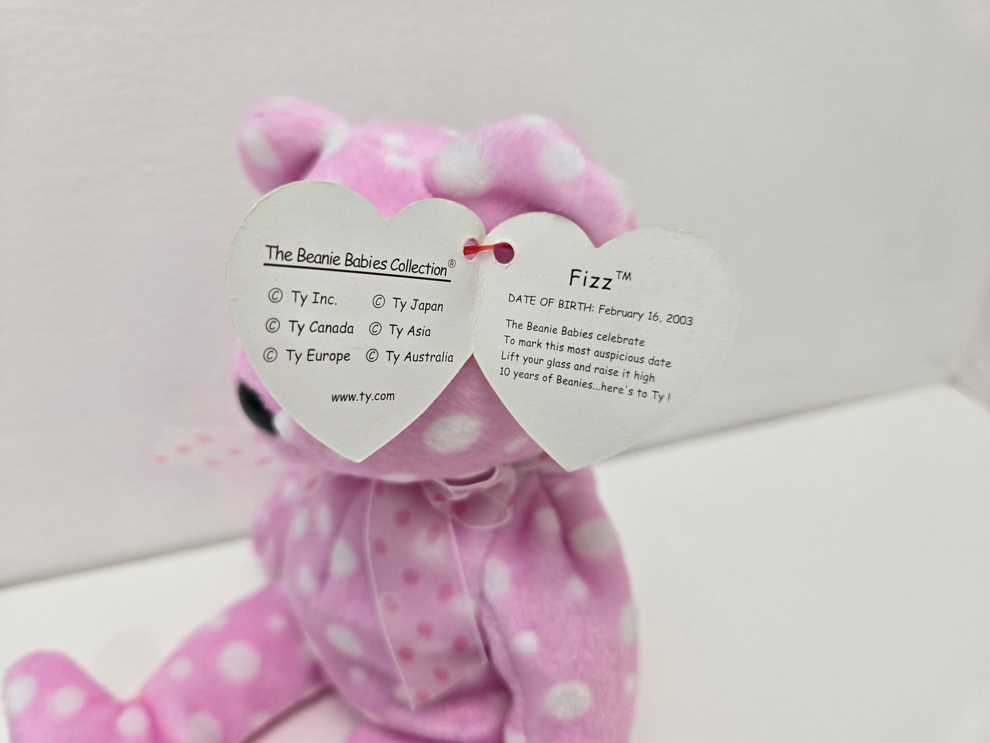 Ty Beanie Baby “Fizz” the Pink Polka Dot Bear - Show Exclusive (8.5 inch)