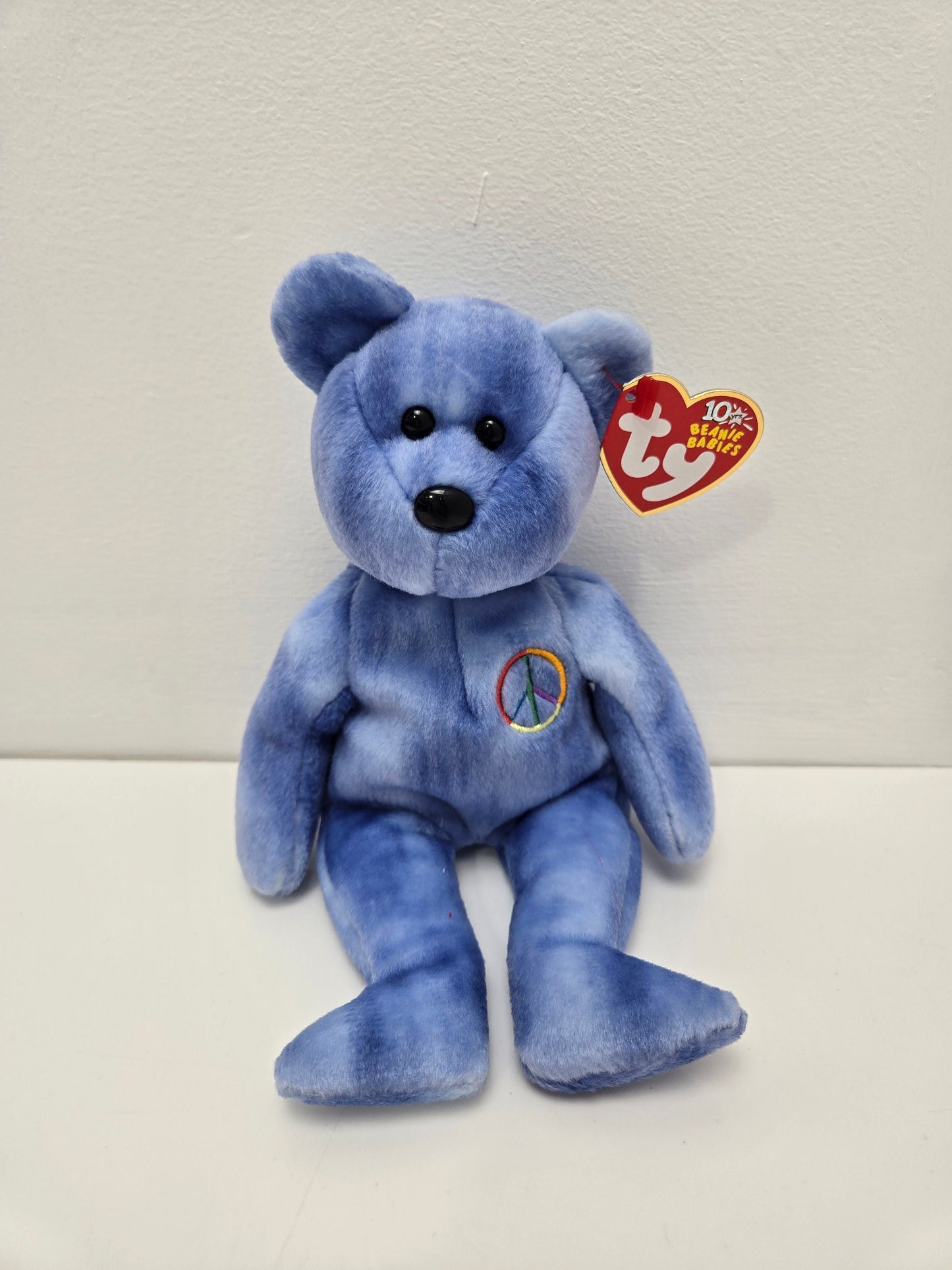 Ty Beanie Baby “Peace” the Blue Bear - Non Coloured Peace Sign! (8.5 inch)